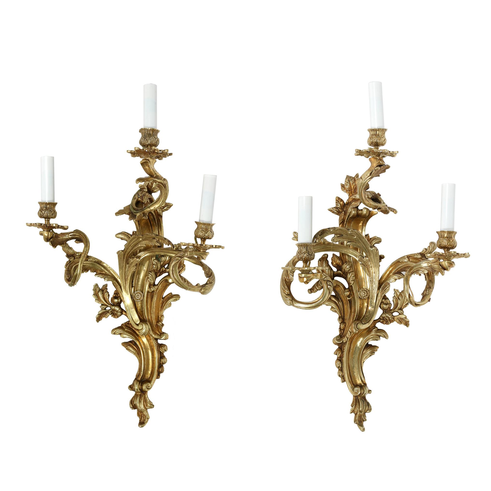20th Century Pair of Louis XV Style Gilt Bronze Sconces