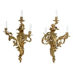 Pair of Louis XV Style Gilt Bronze Sconces