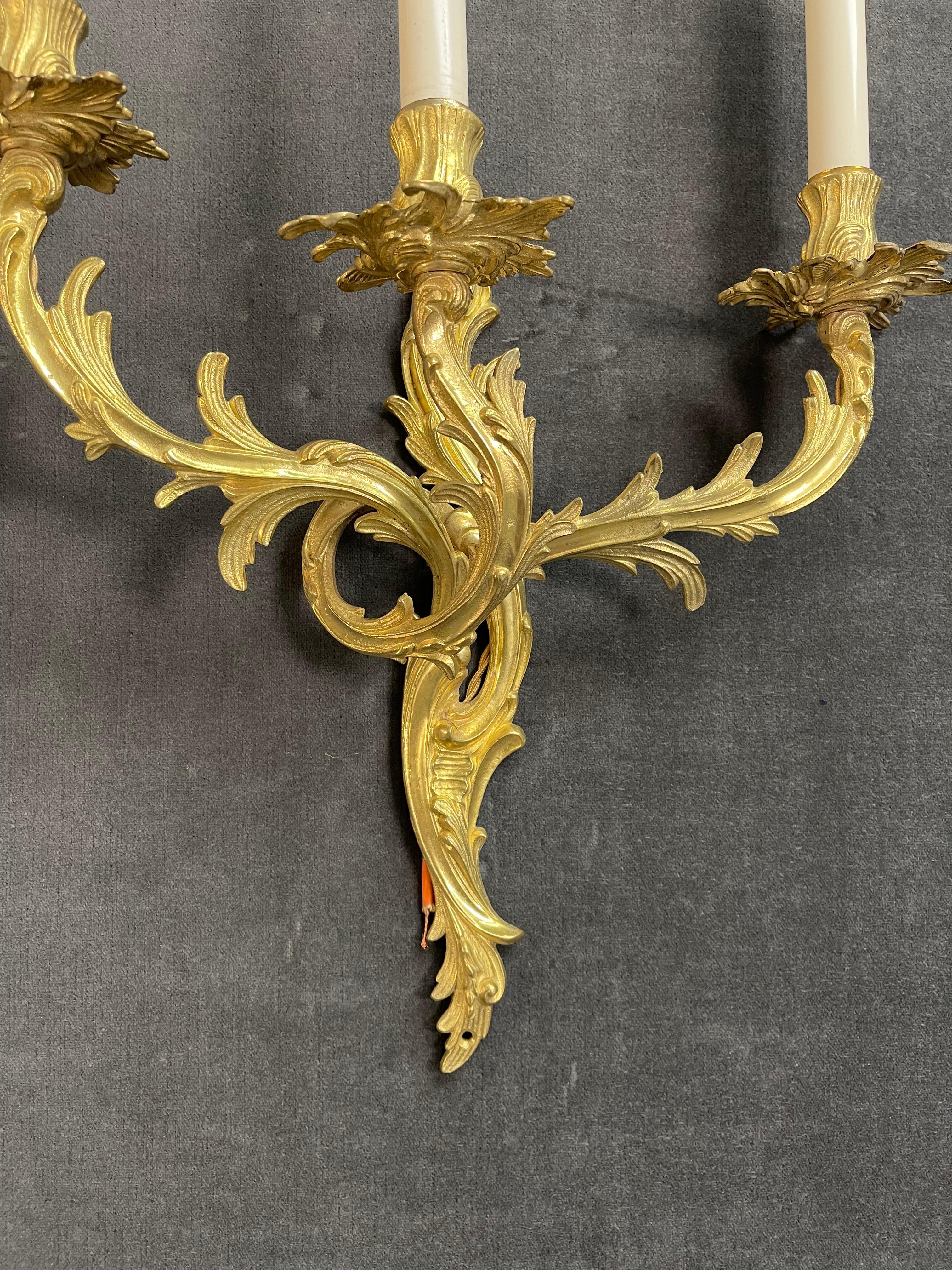 Pair of Louis XV Style Gilt-Bronze Wall Sconces For Sale 6