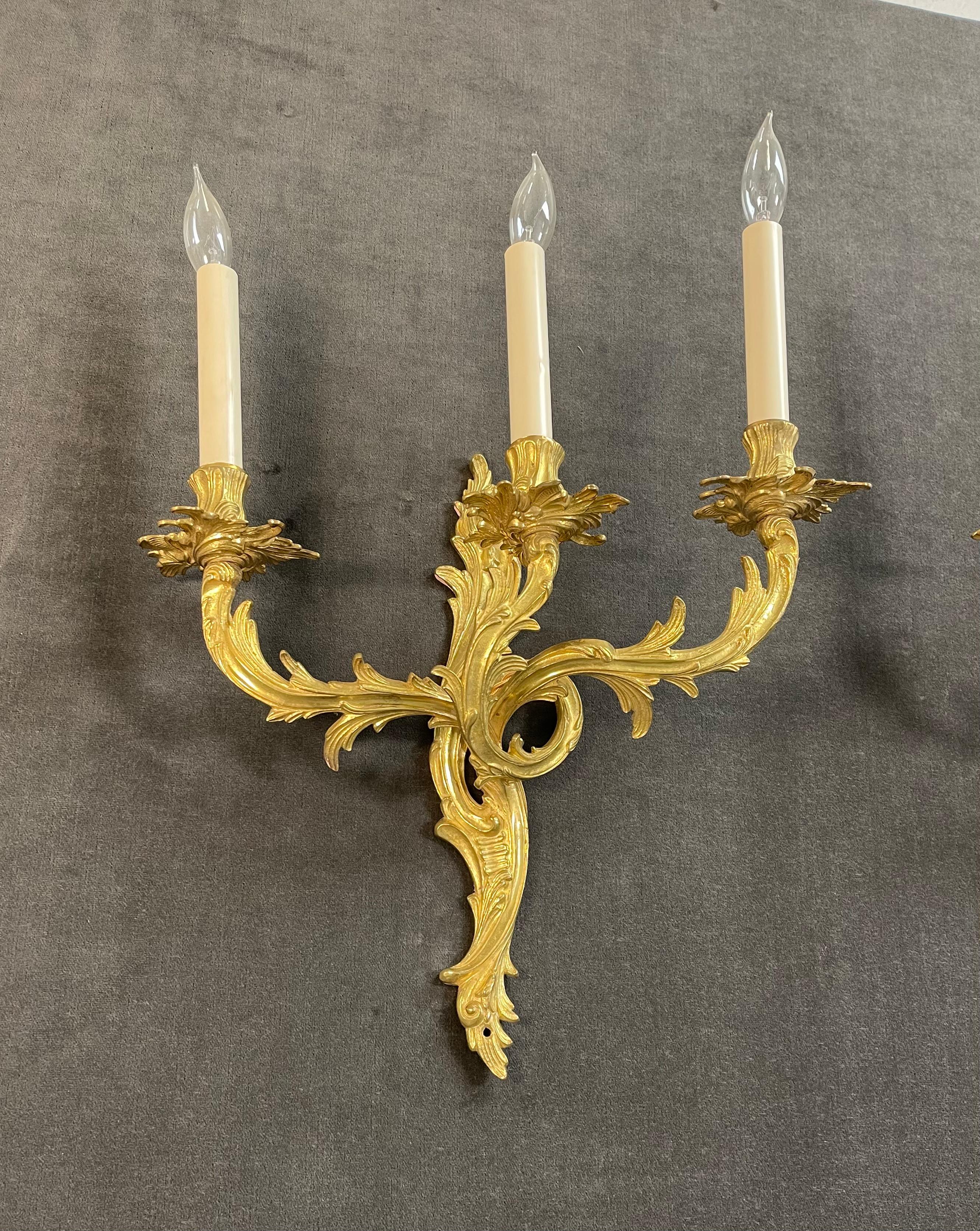 Pair of Louis XV Style Gilt-Bronze Wall Sconces For Sale 2