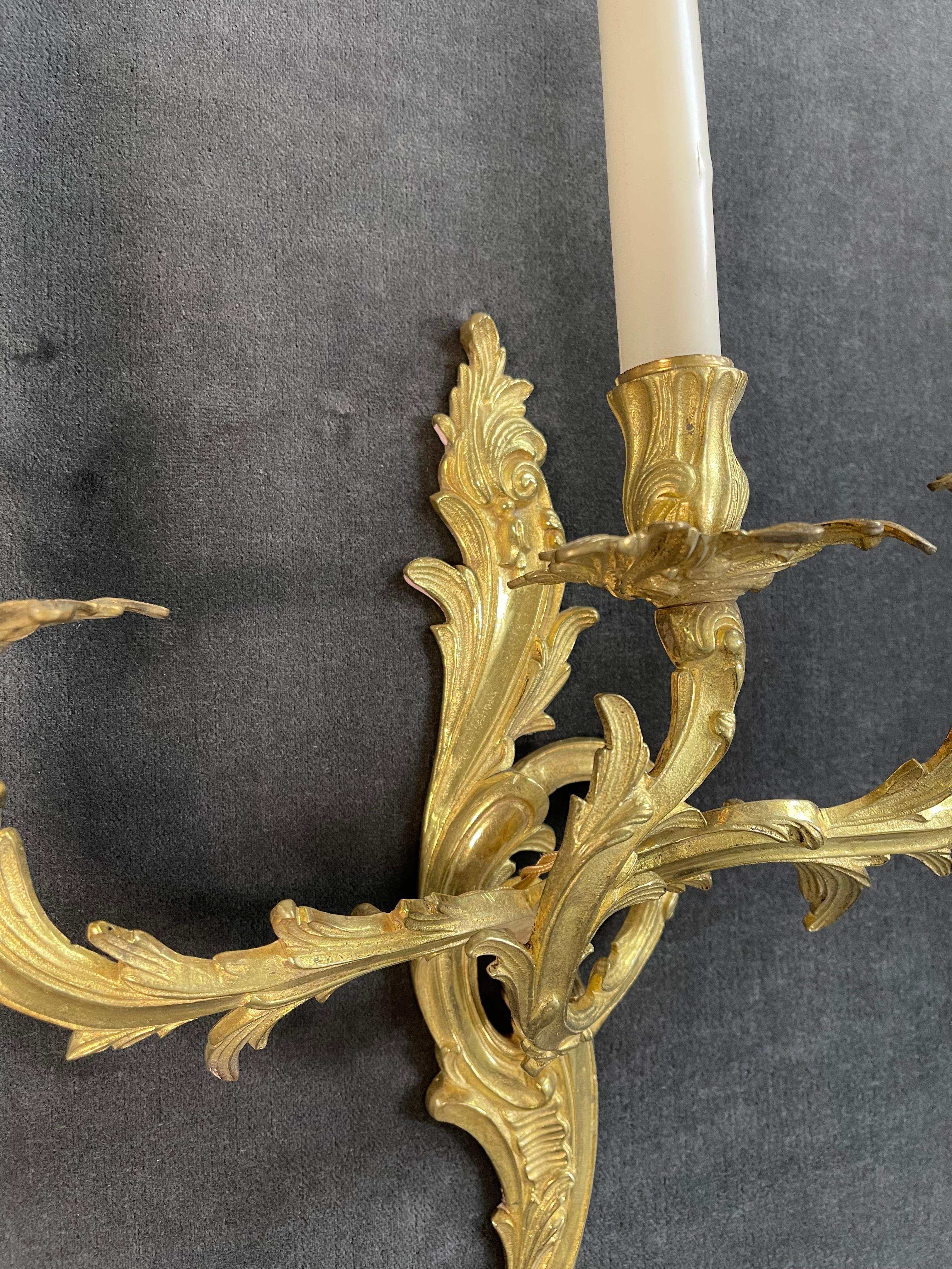 Pair of Louis XV Style Gilt-Bronze Wall Sconces For Sale 3