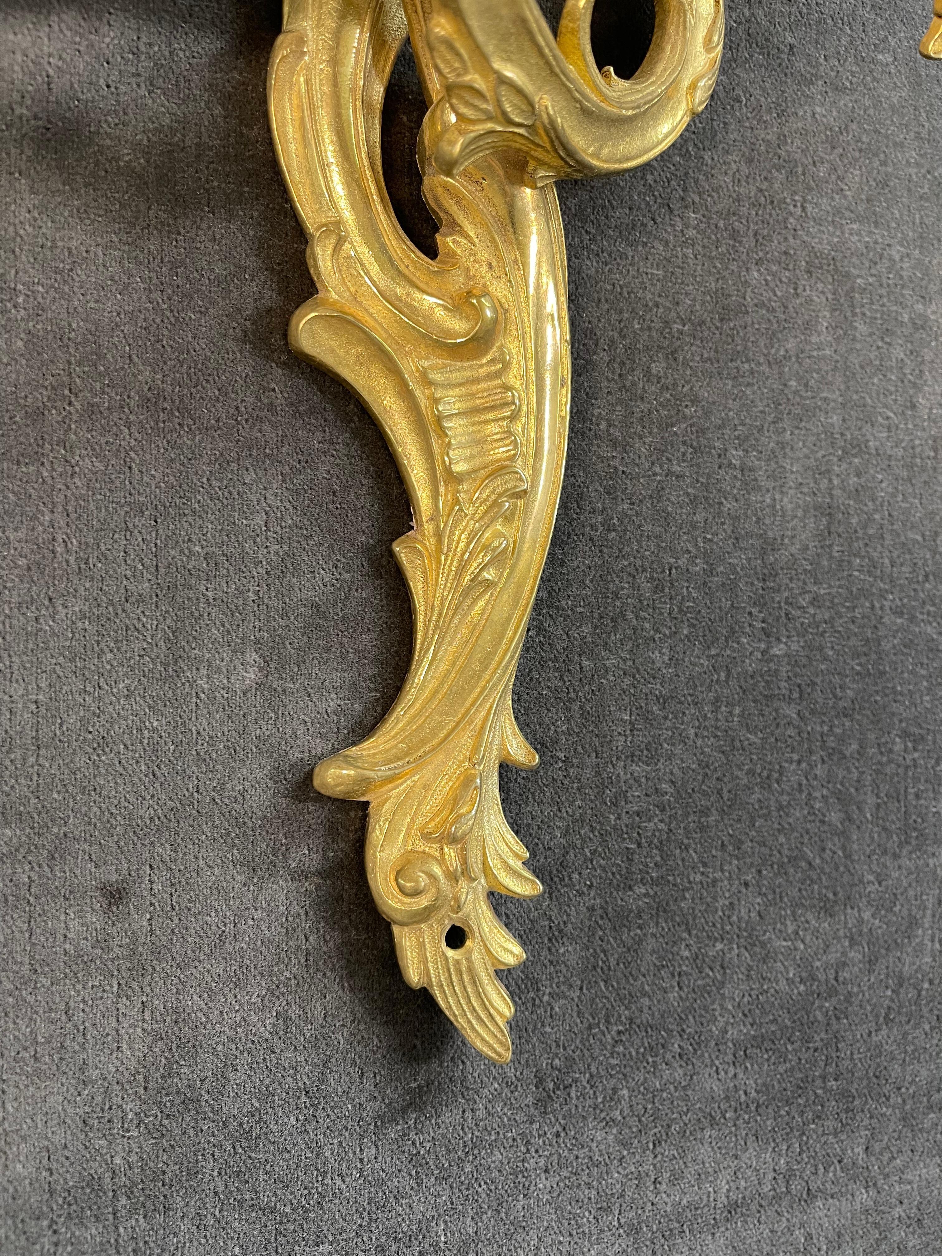 Pair of Louis XV Style Gilt-Bronze Wall Sconces For Sale 4
