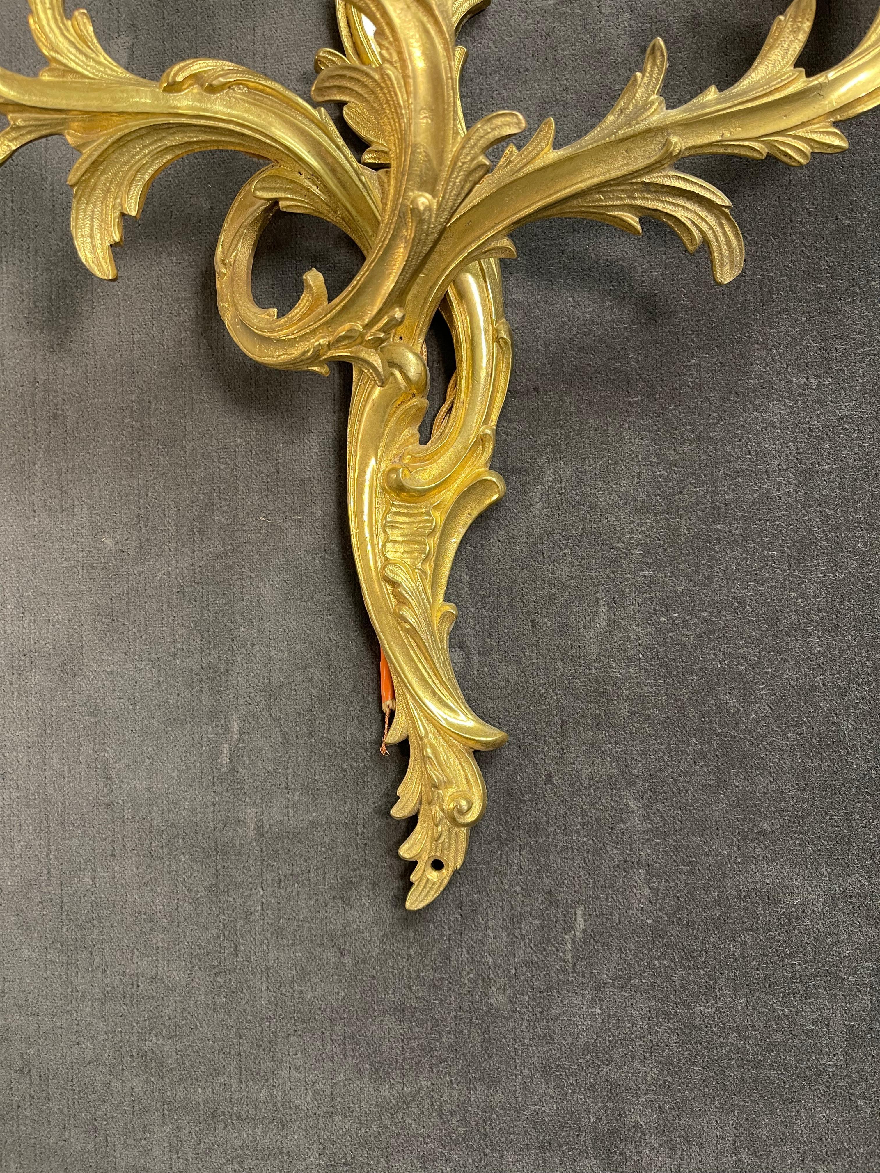 Pair of Louis XV Style Gilt-Bronze Wall Sconces For Sale 5