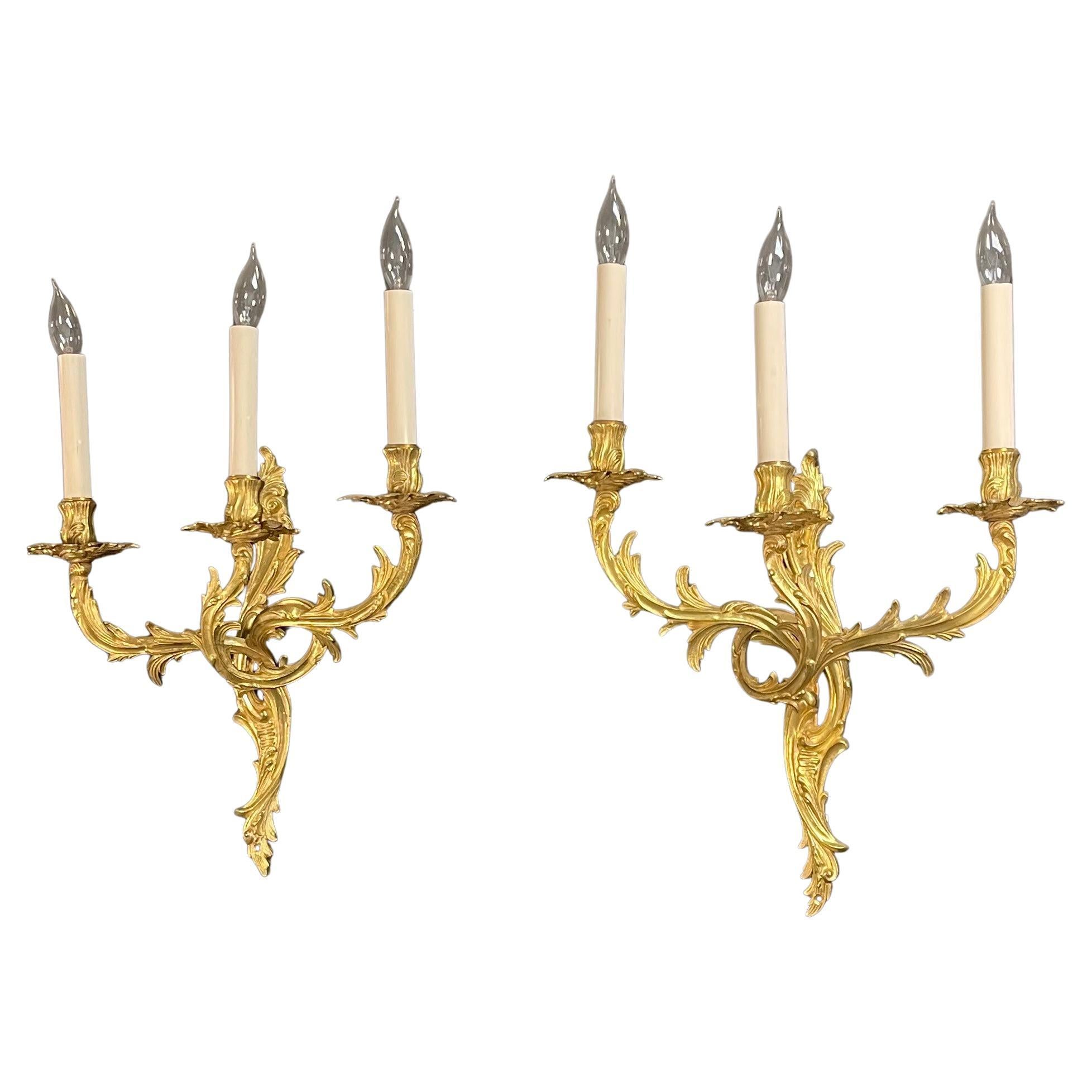 Pair of Louis XV Style Gilt-Bronze Wall Sconces