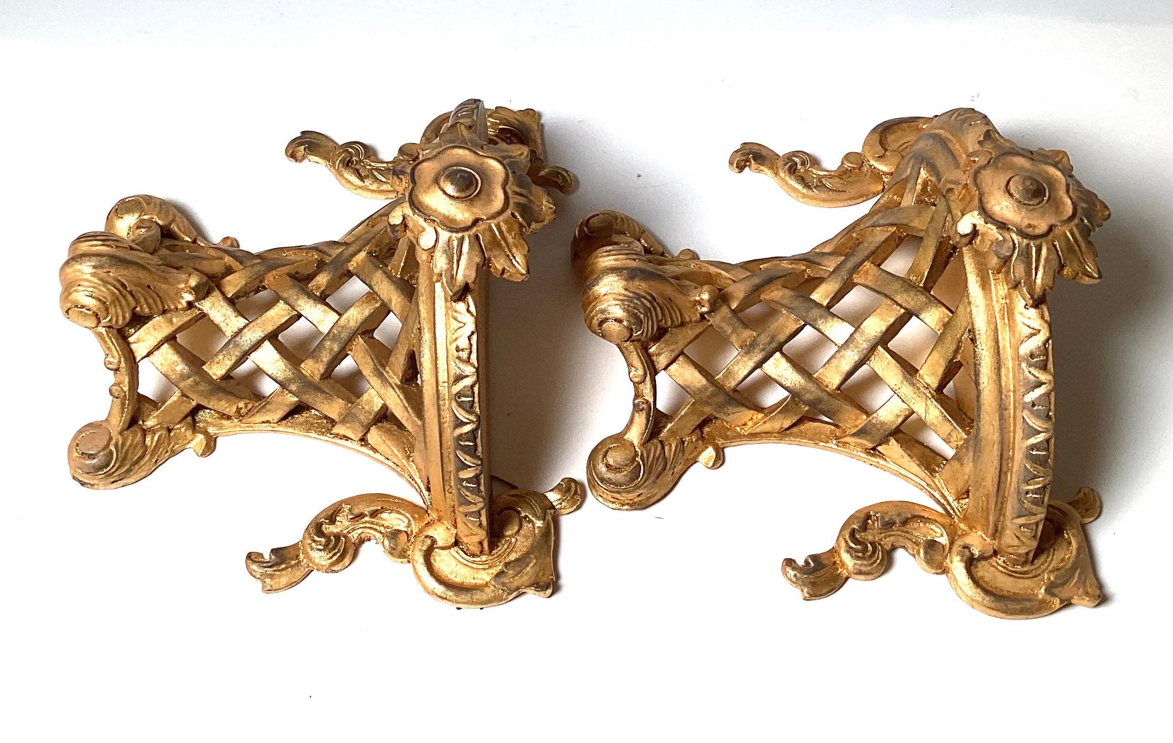 Italian A Pair of Louis XV Style Gilt Wood Wall Shelves For Sale