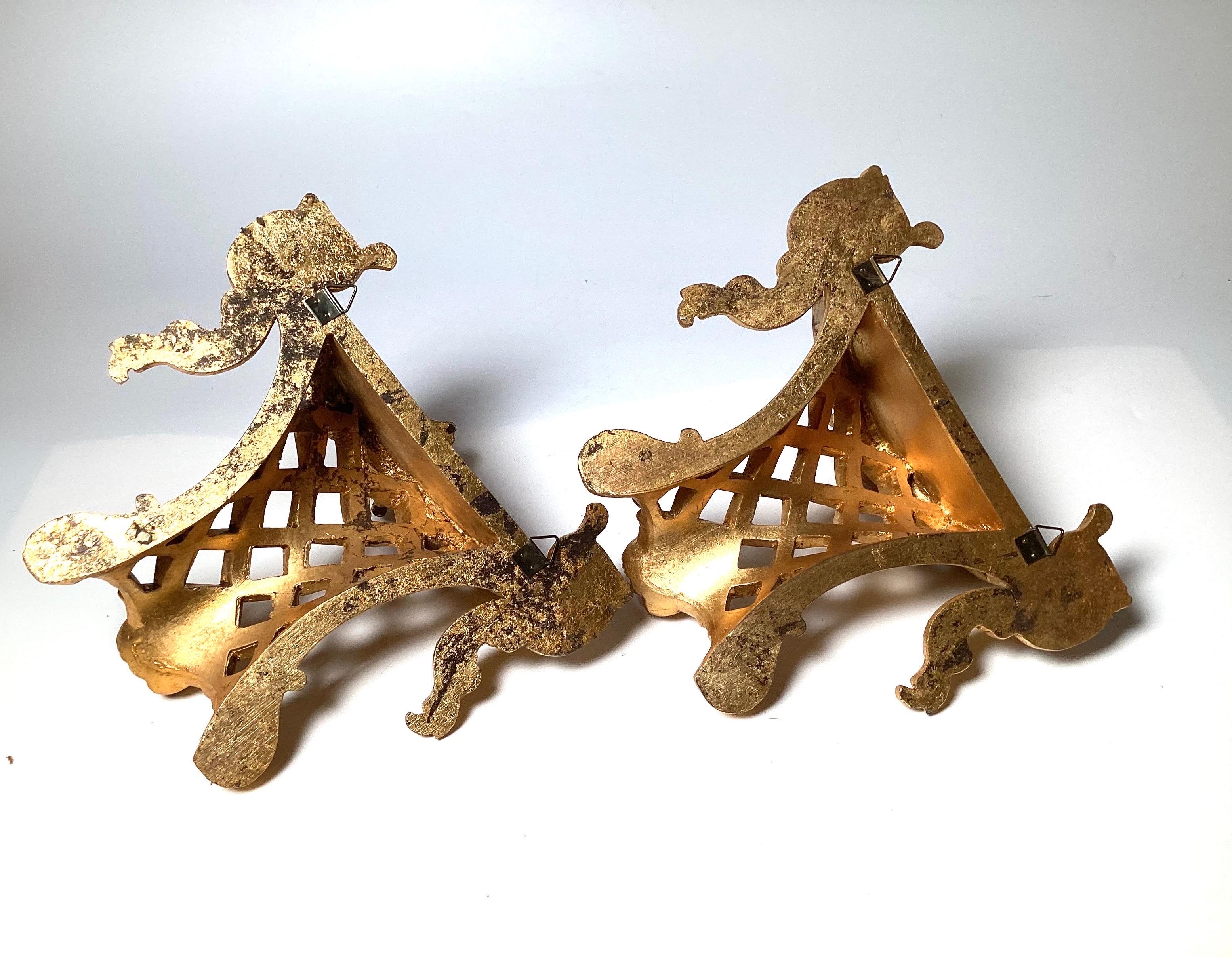 Giltwood A Pair of Louis XV Style Gilt Wood Wall Shelves For Sale