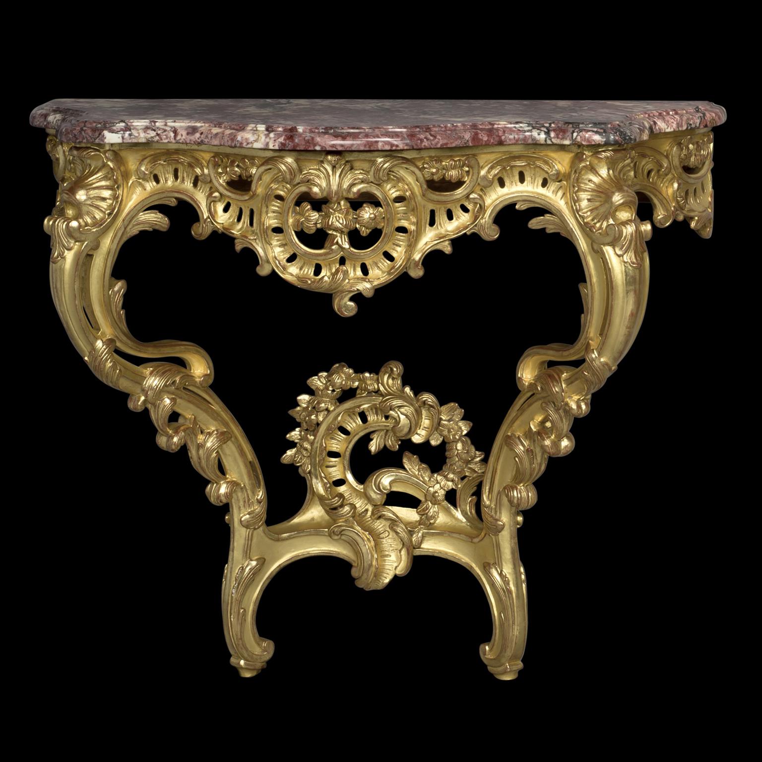 French A Pair of Louis XV Style Giltwood Console d'Applique For Sale