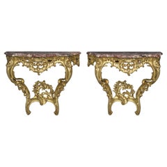 A Pair of Louis XV Style Giltwood Console d'Applique