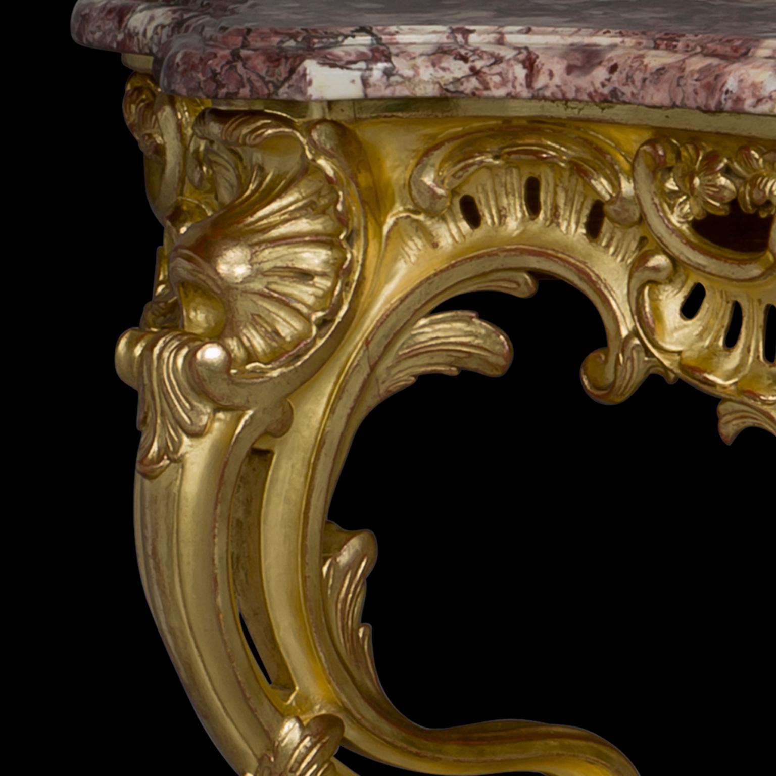 20th Century Pair of Louis XV Style Giltwood Console d'Appliques, circa 1910 For Sale