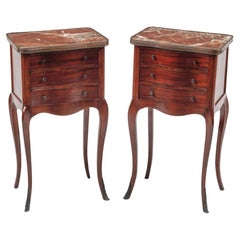A Pair Of Louis XV Style Mahogany Marble-Top Side Tables