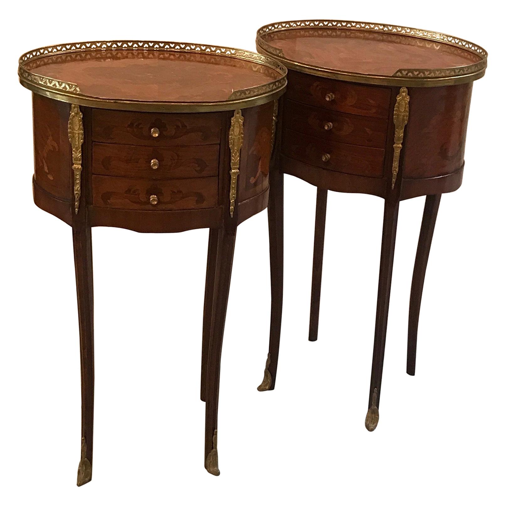 Pair of Louis XV Style Oval Tables with Drawers