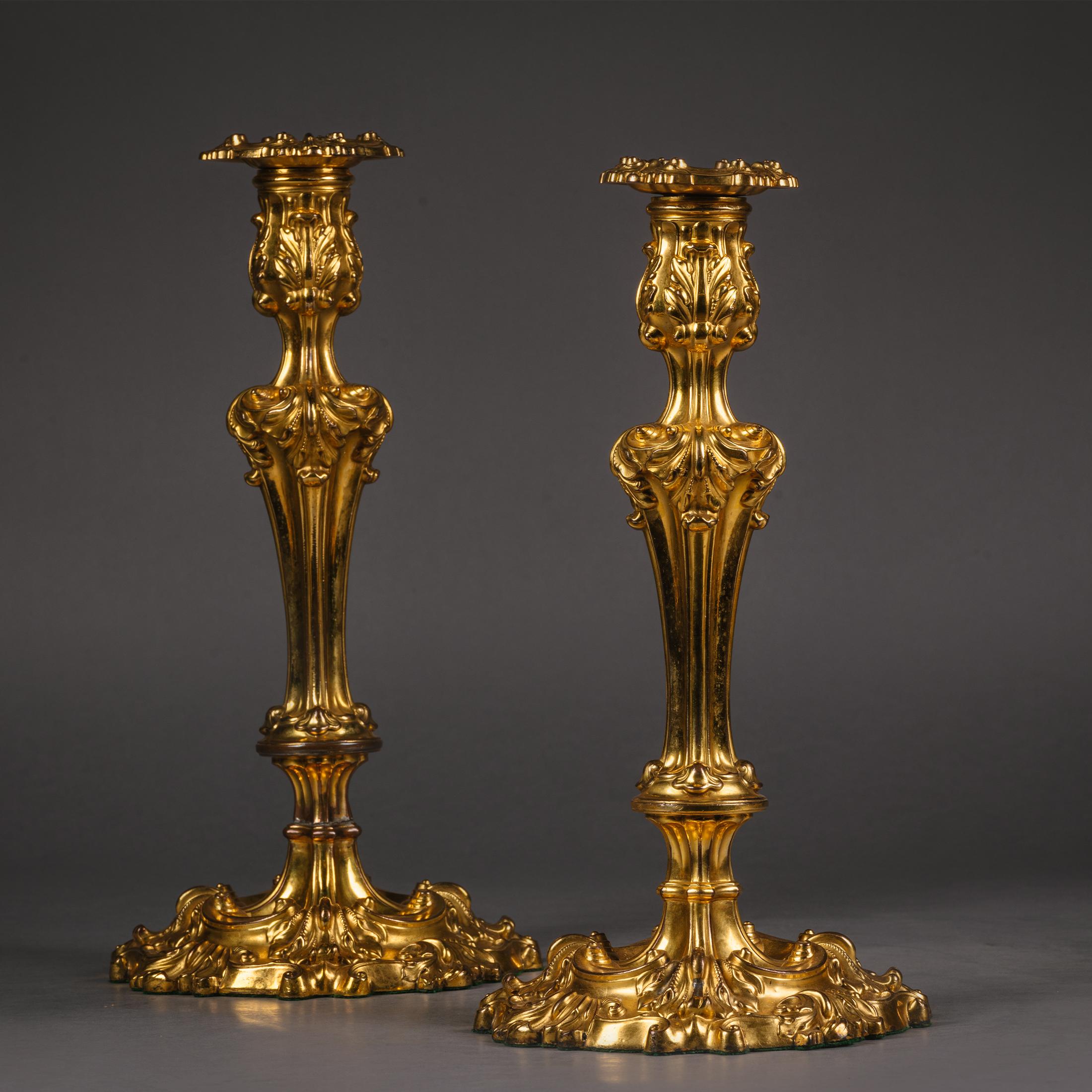 Pair of Rococo Revival  Ormolu Three-Light Candelabra For Sale 3