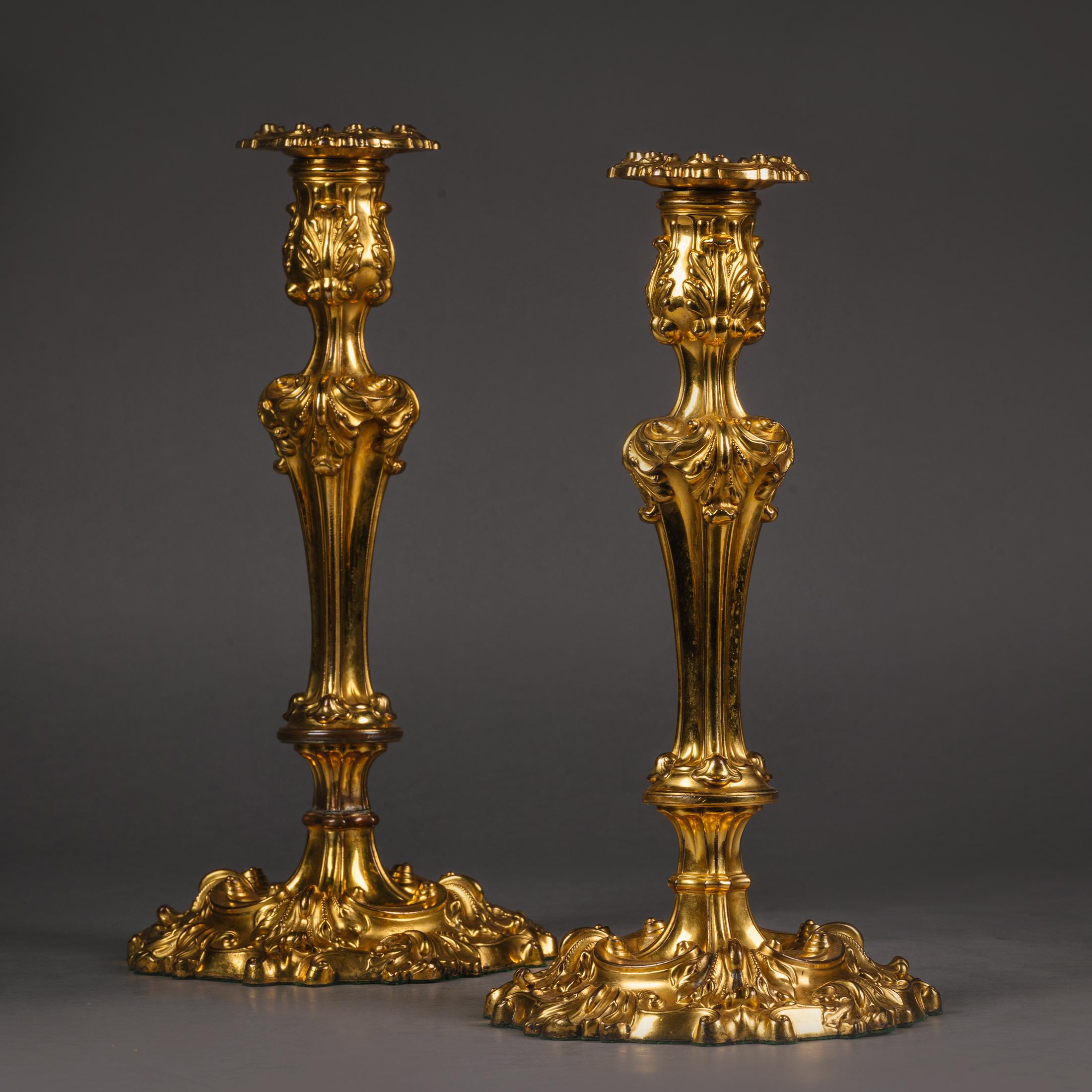 Pair of Rococo Revival  Ormolu Three-Light Candelabra For Sale 4