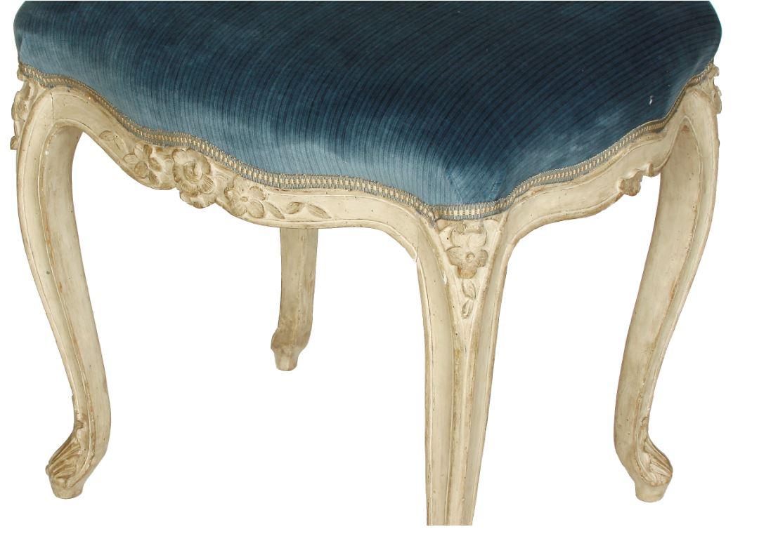 Pair of Louis XV Style Stools in Blue Strie Velvet In Good Condition In Locust Valley, NY