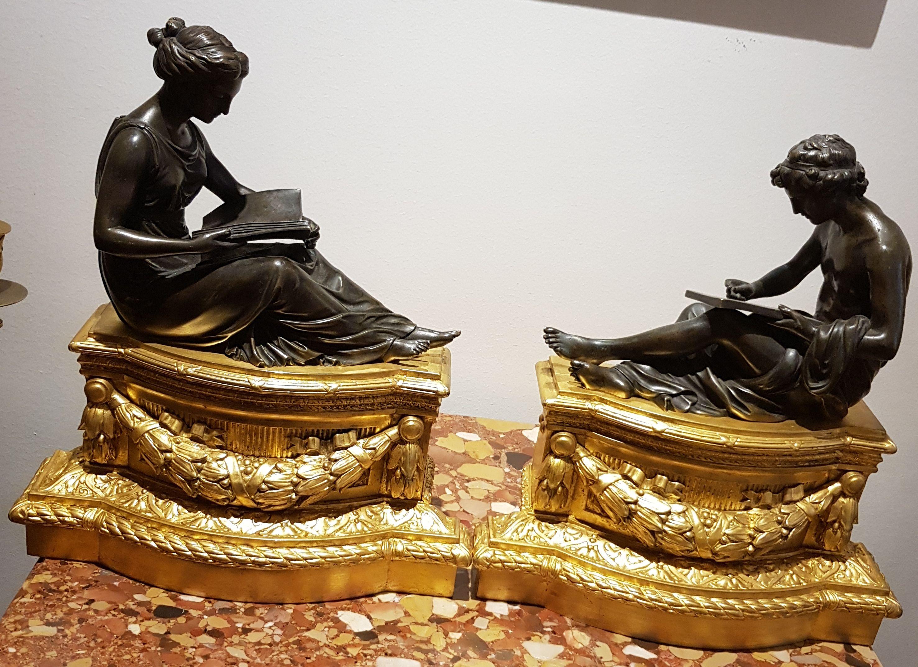 Pair of Louis XVI gilt bronze table decorations, attributed to Bozot.