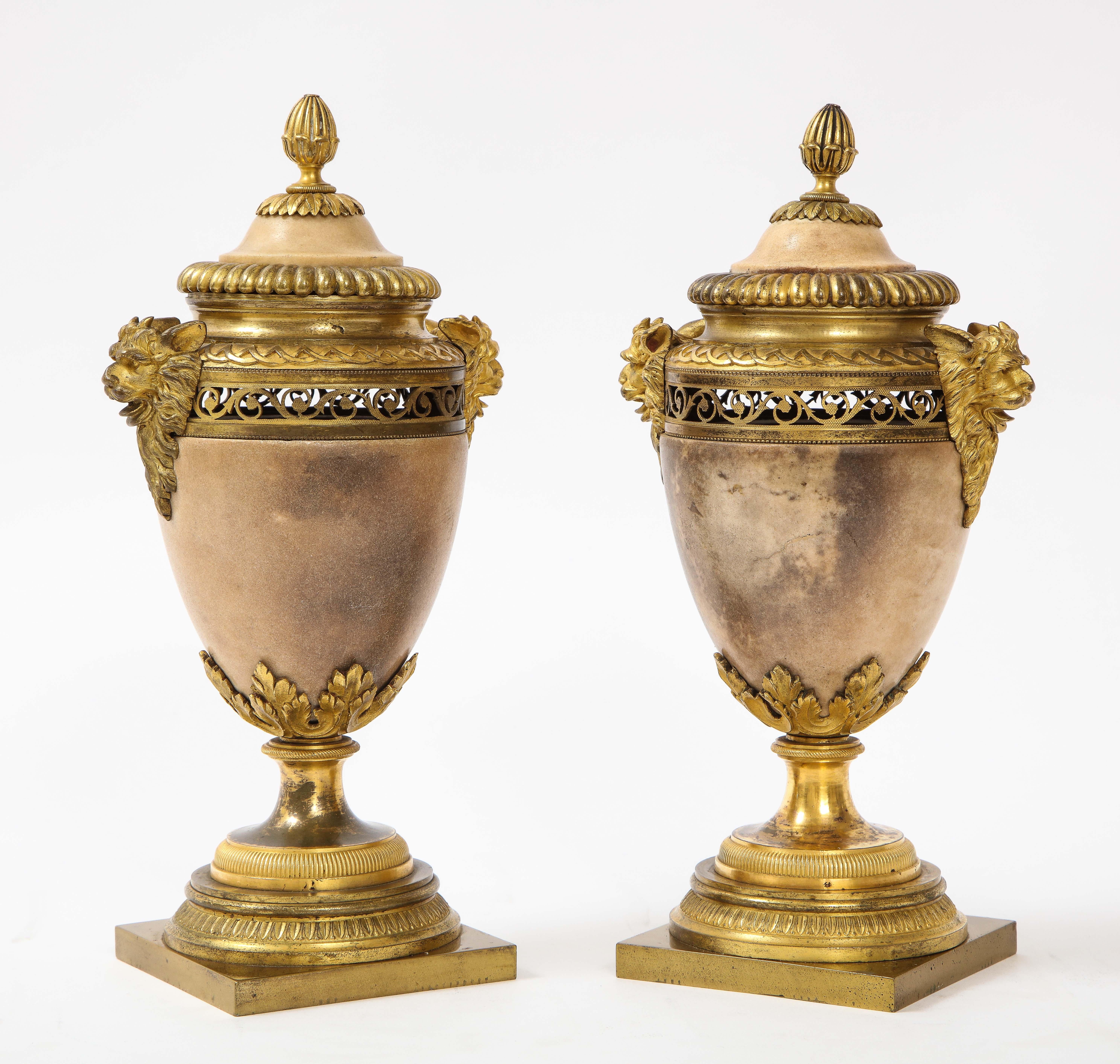 Italian Pair of Louis XVI North European Neoclassical Ormolu and Marble Potpourris For Sale