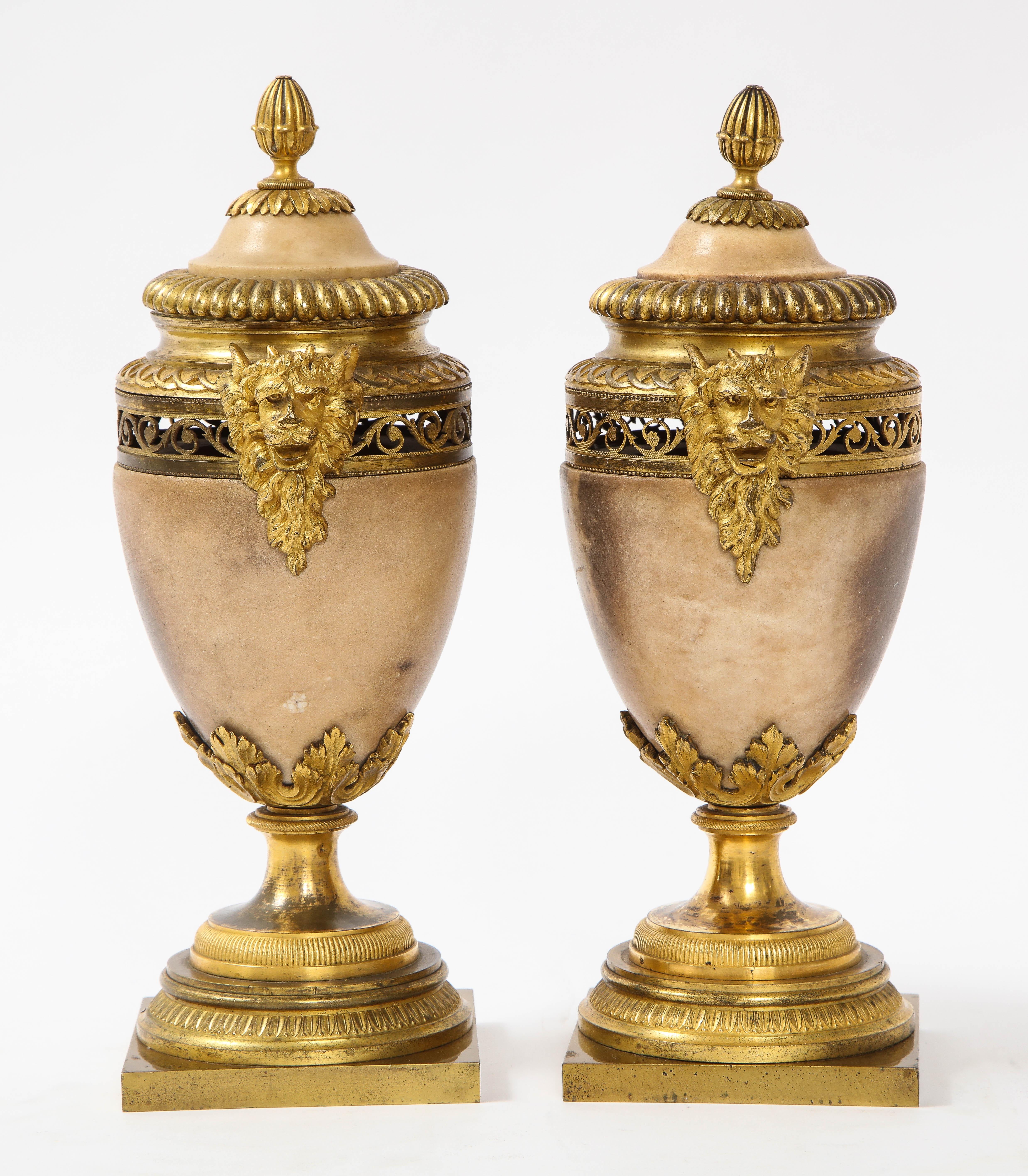 Hand-Carved Pair of Louis XVI North European Neoclassical Ormolu and Marble Potpourris For Sale