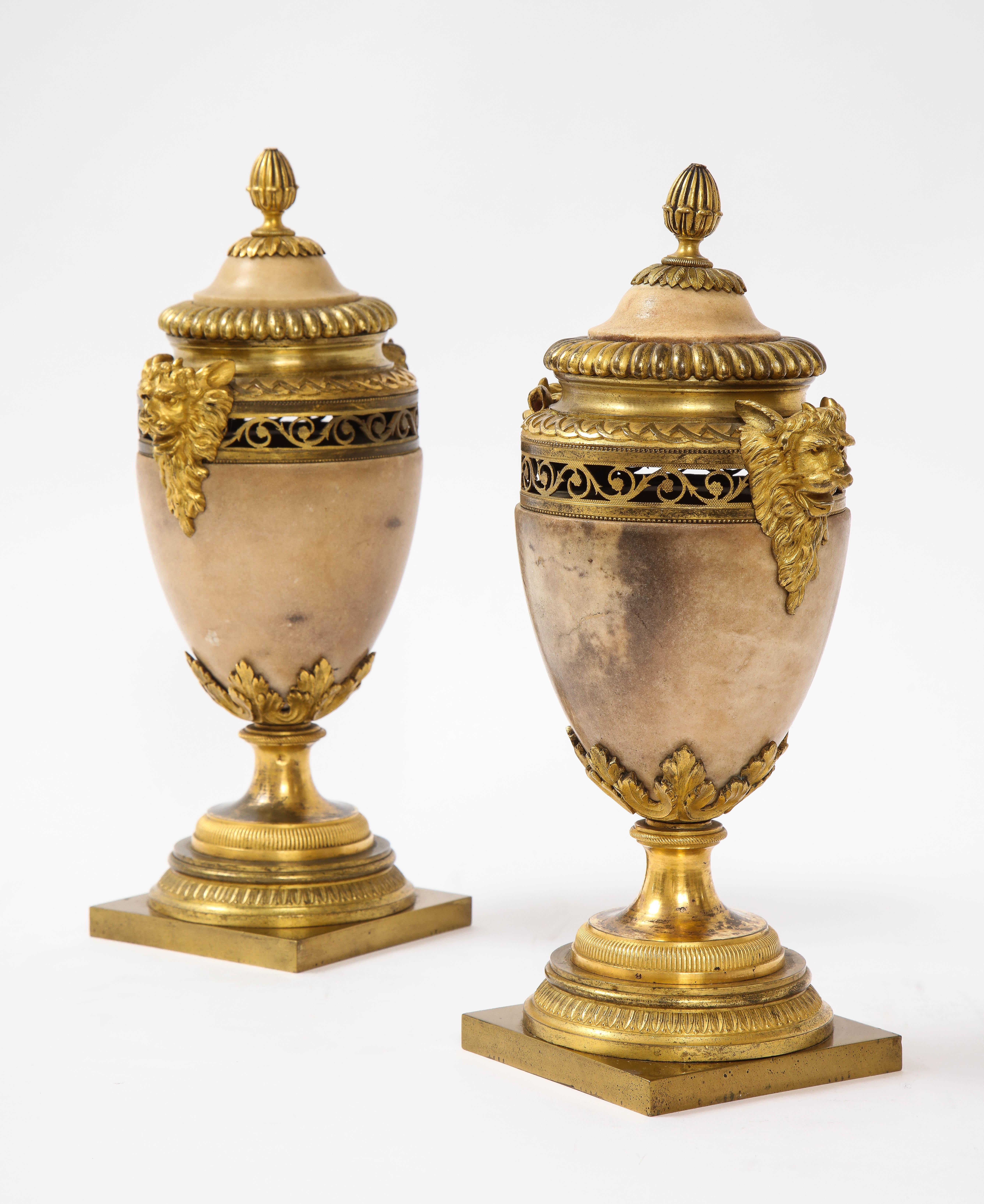 18th Century and Earlier Pair of Louis XVI North European Neoclassical Ormolu and Marble Potpourris For Sale