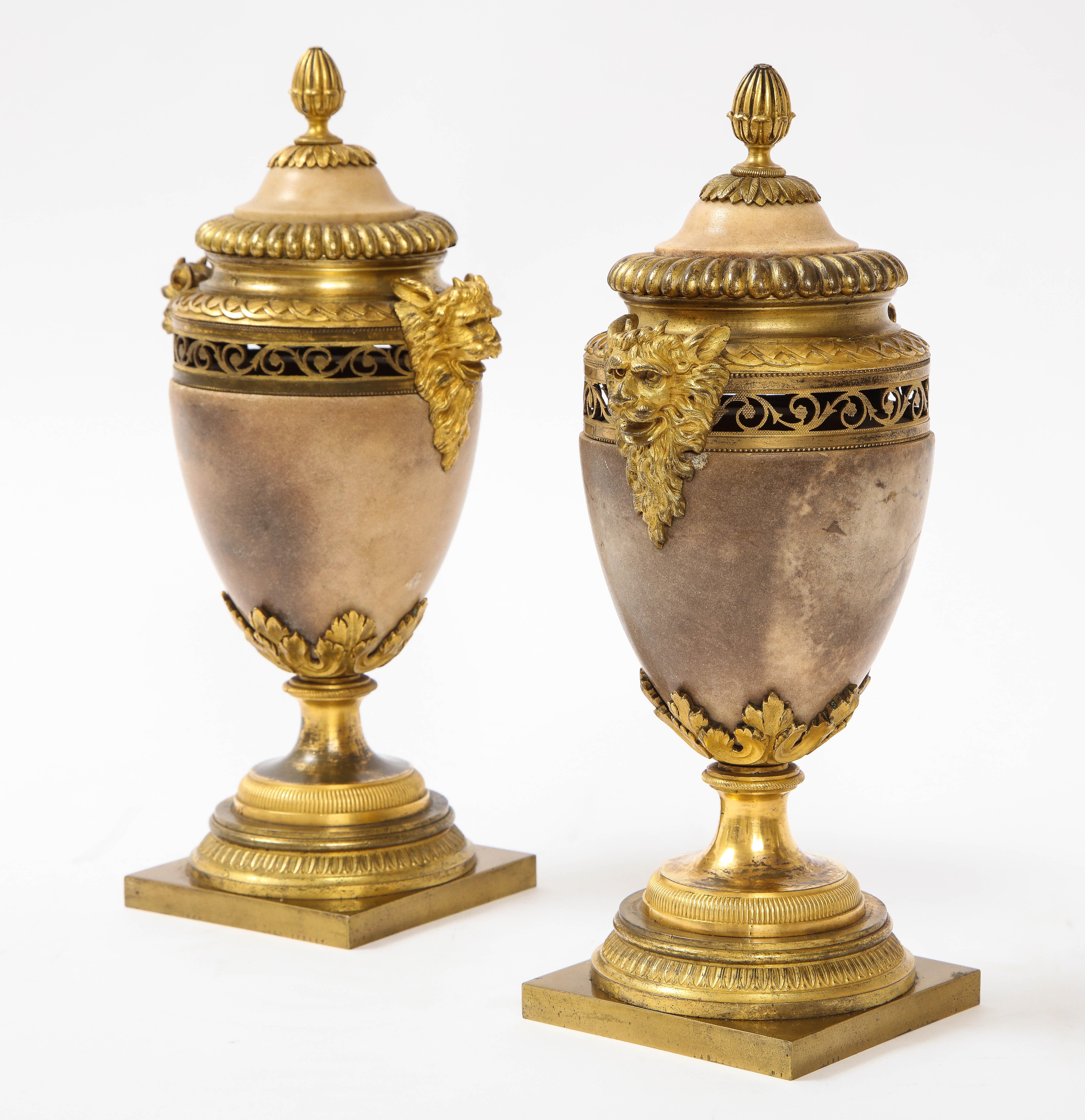 Bronze Pair of Louis XVI North European Neoclassical Ormolu and Marble Potpourris For Sale