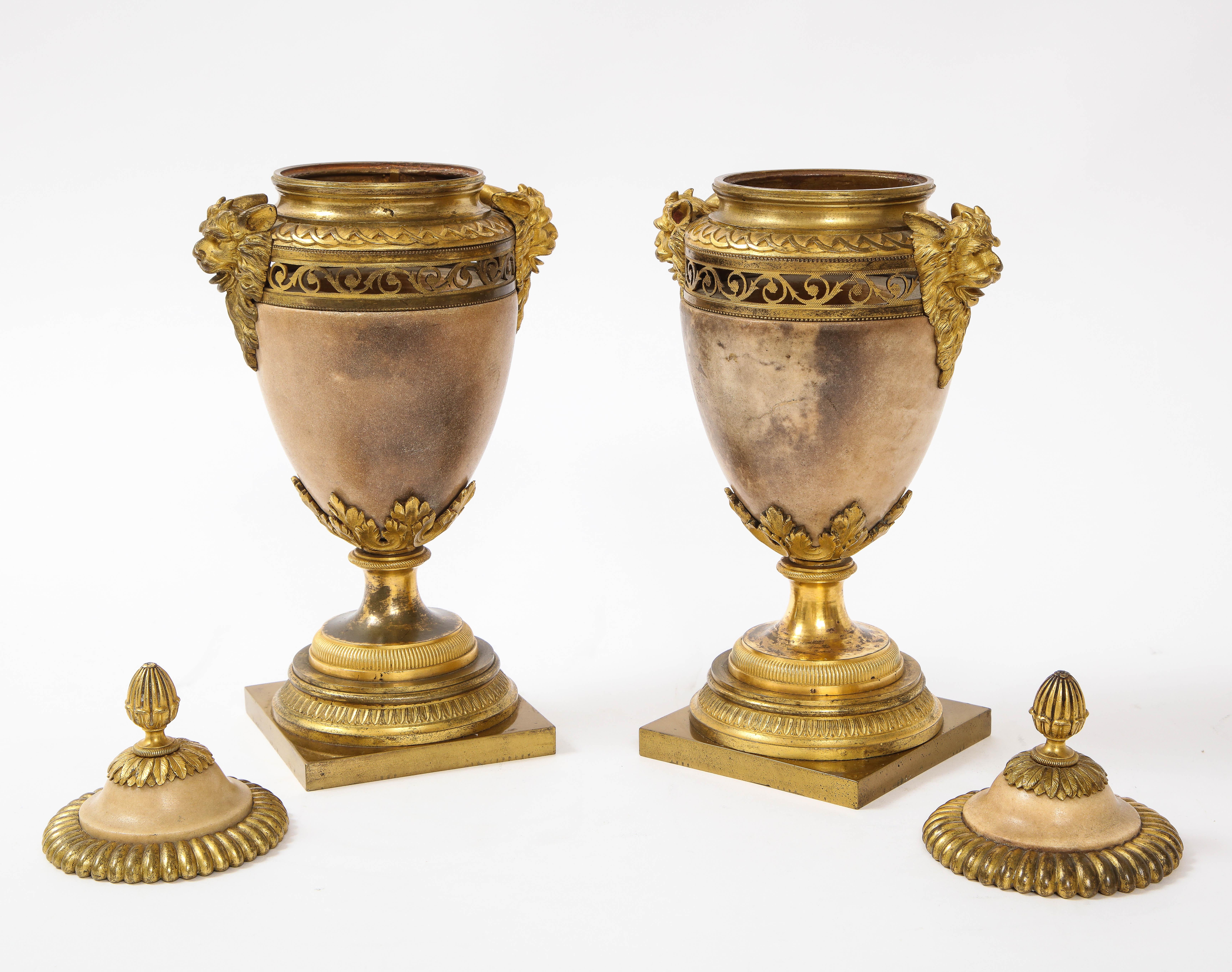 Pair of Louis XVI North European Neoclassical Ormolu and Marble Potpourris For Sale 2