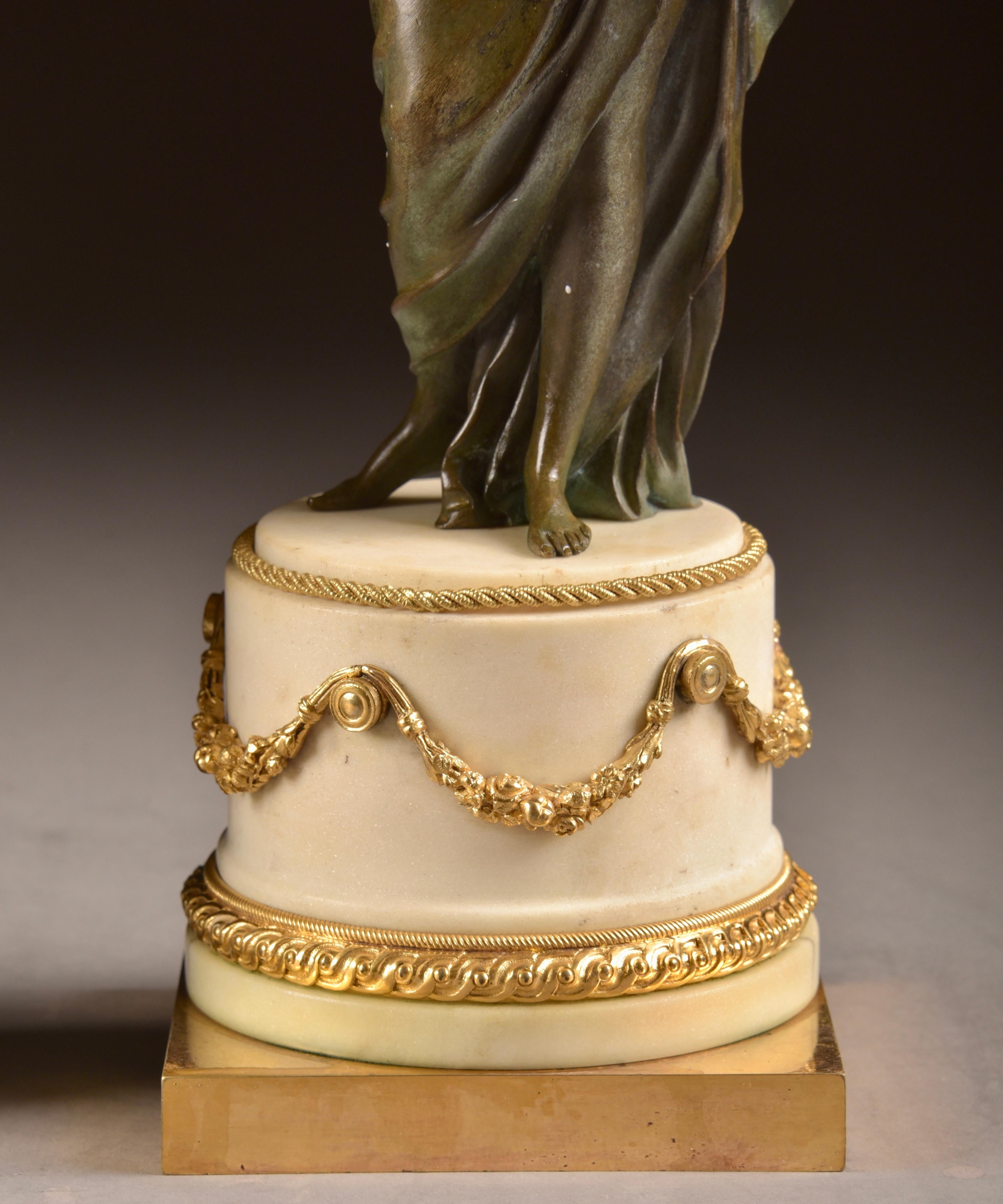 Pair of Louis XVI, Nude Female Patinated Bronze, Three-Light Candelabra 3