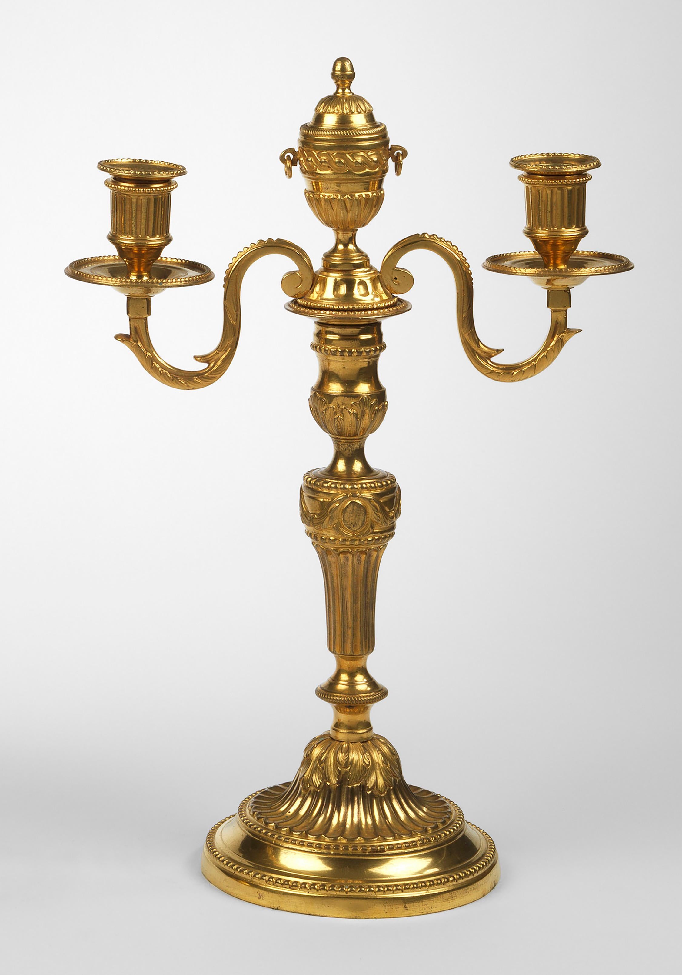French Pair of Louis XVI Ormolu Two Light Candelabra For Sale