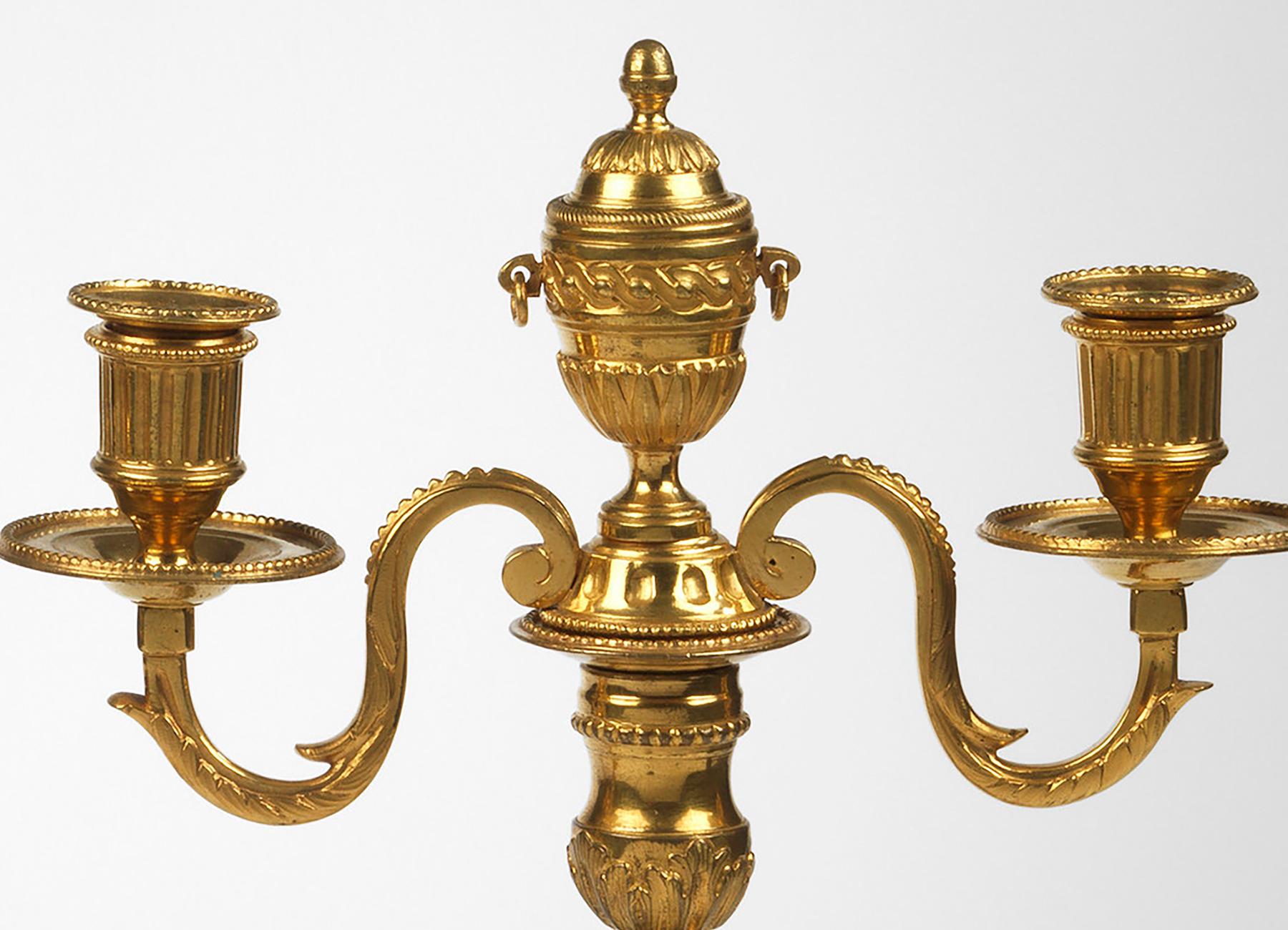 Gilt Pair of Louis XVI Ormolu Two Light Candelabra For Sale