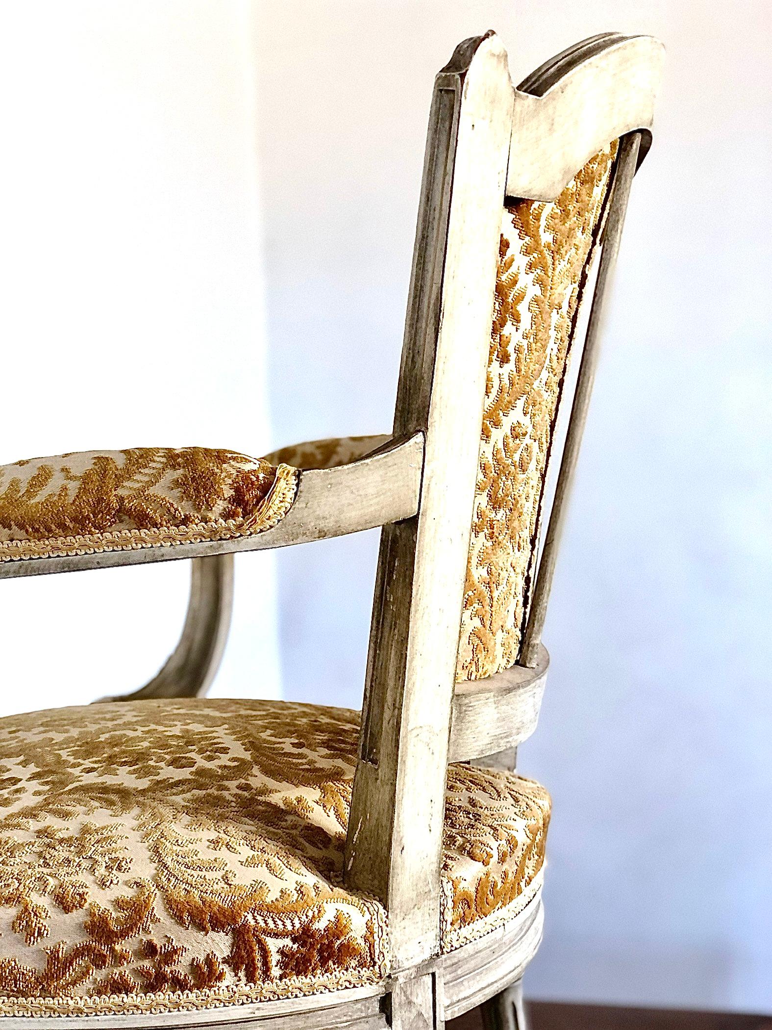 Painted Pair of Louis XVI Style Armchairs For Sale