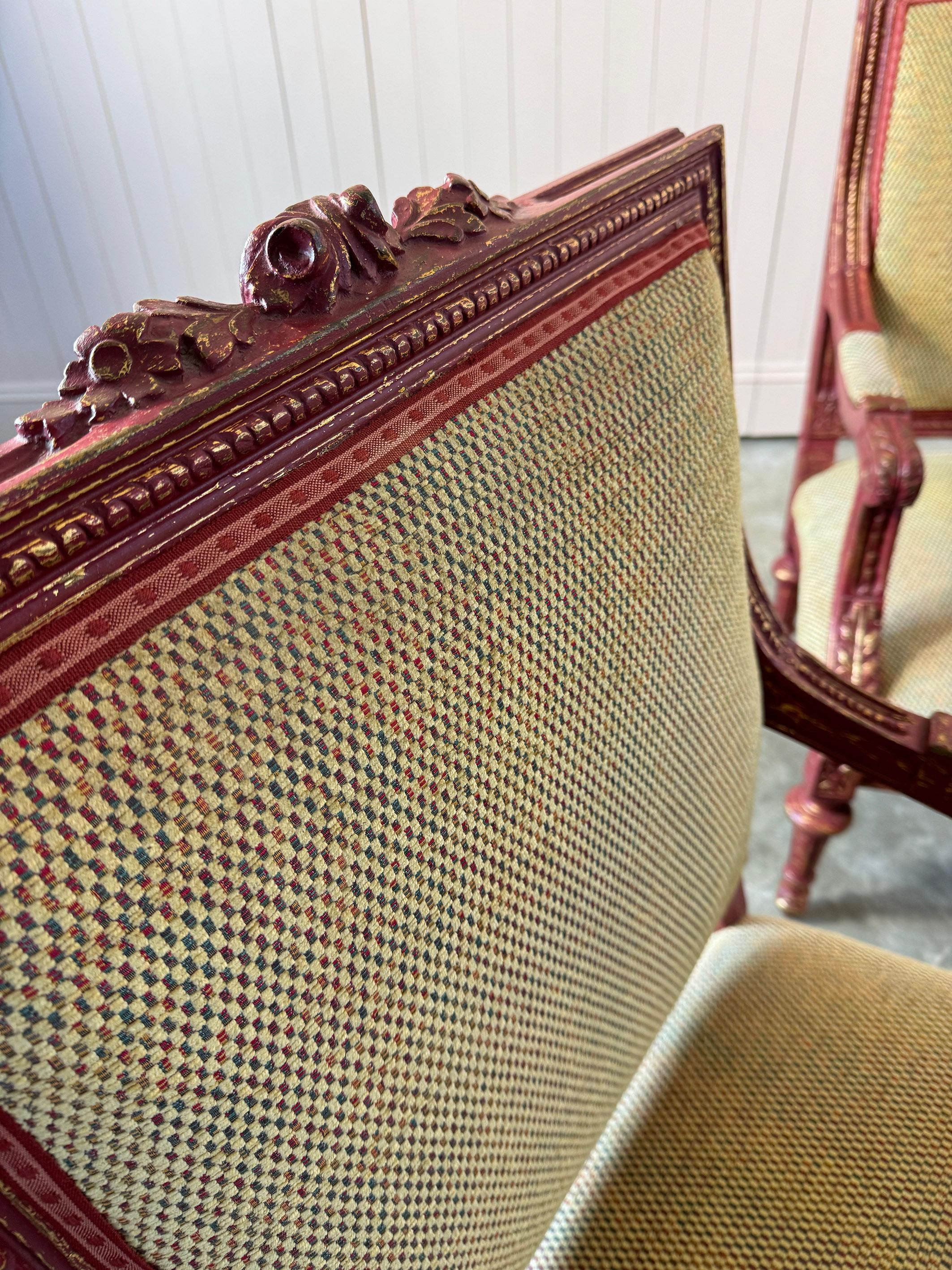 Painted A Pair of Louis XVI Style Armchairs For Sale