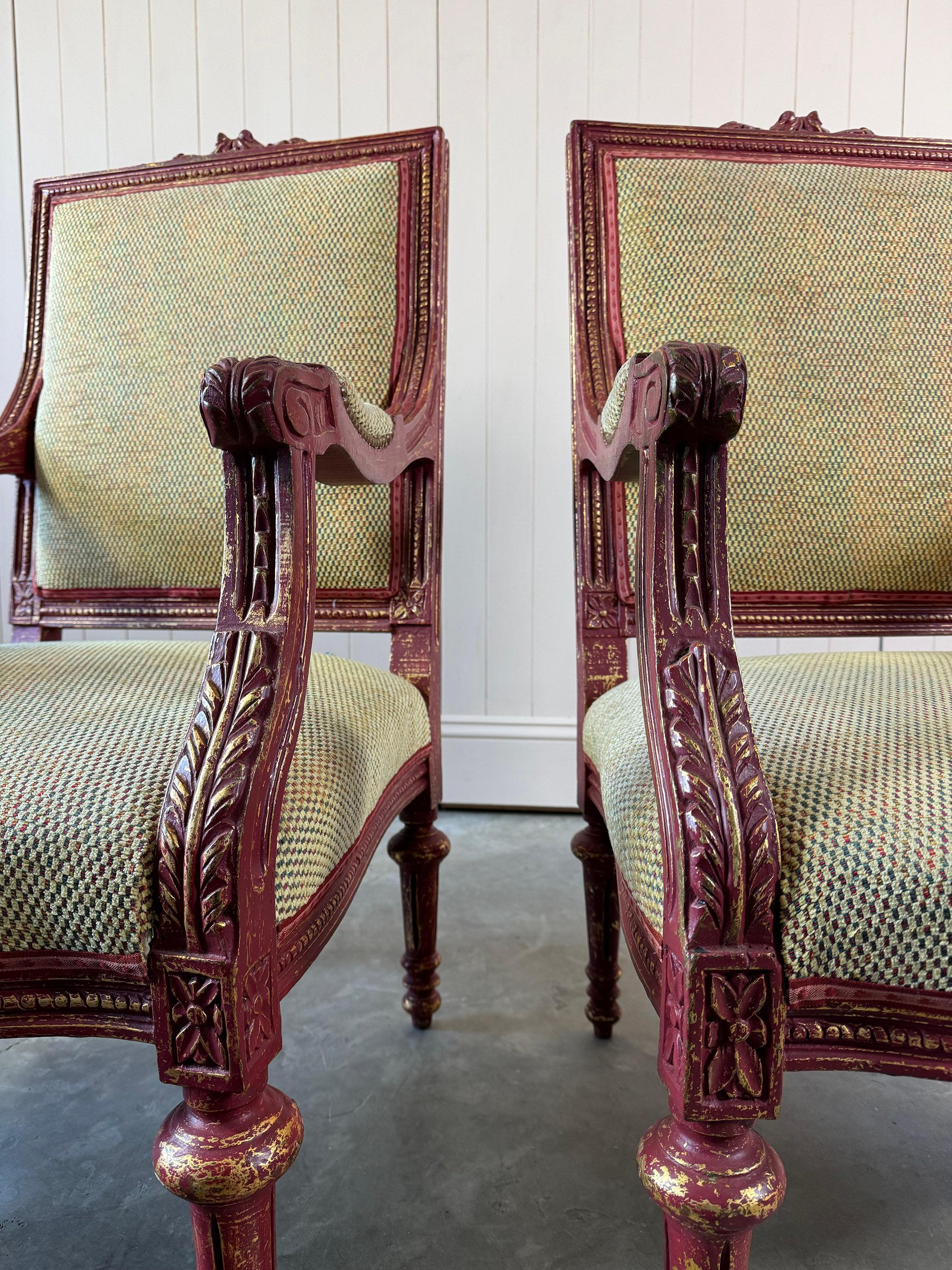 Beech A Pair of Louis XVI Style Armchairs For Sale