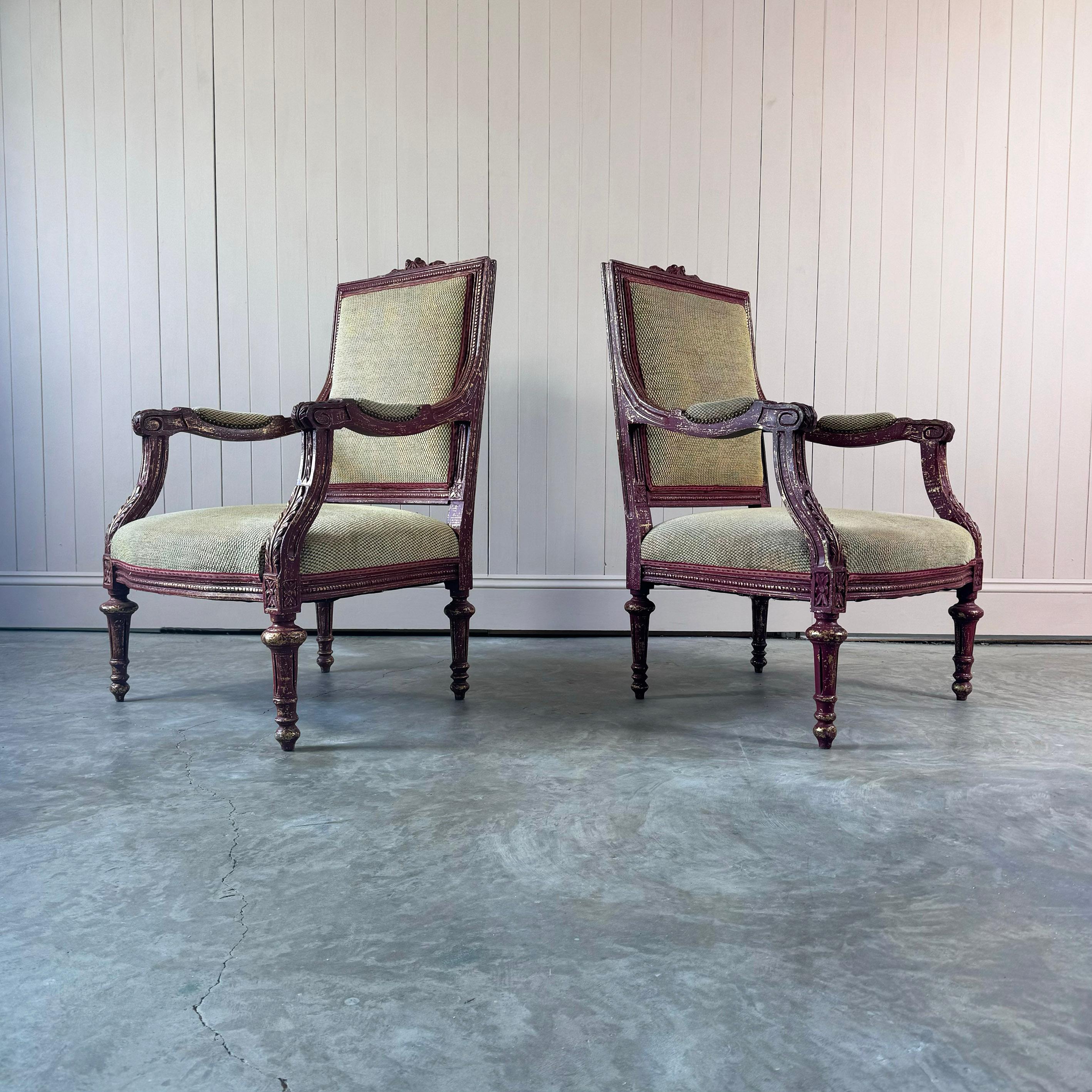 A Pair of Louis XVI Style Armchairs For Sale 2