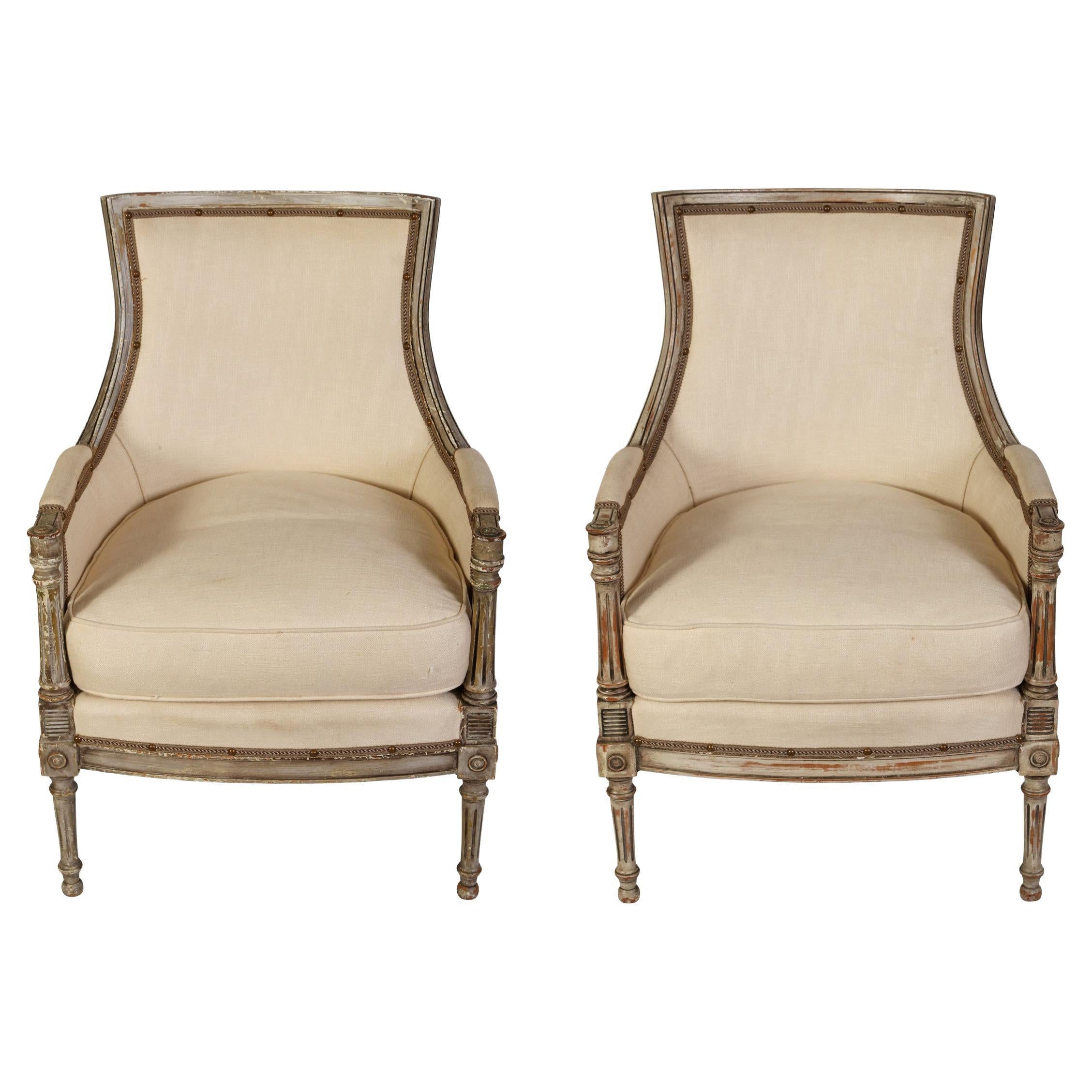 A Pair of Louis XVI Style Bergère Chairs
