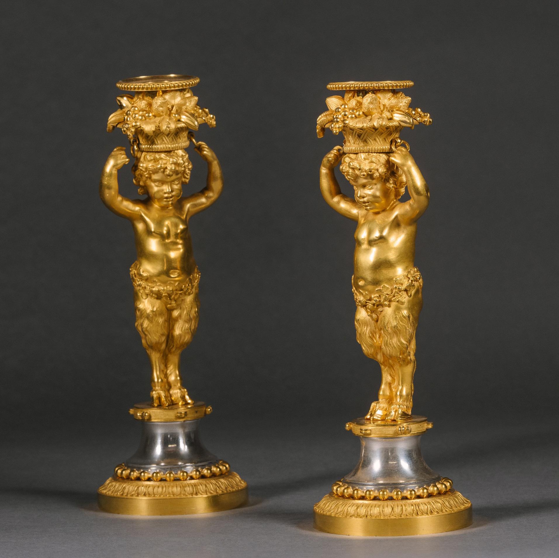 Gilt Pair of Louis XVI Style Candlesticks by Beurdeley For Sale