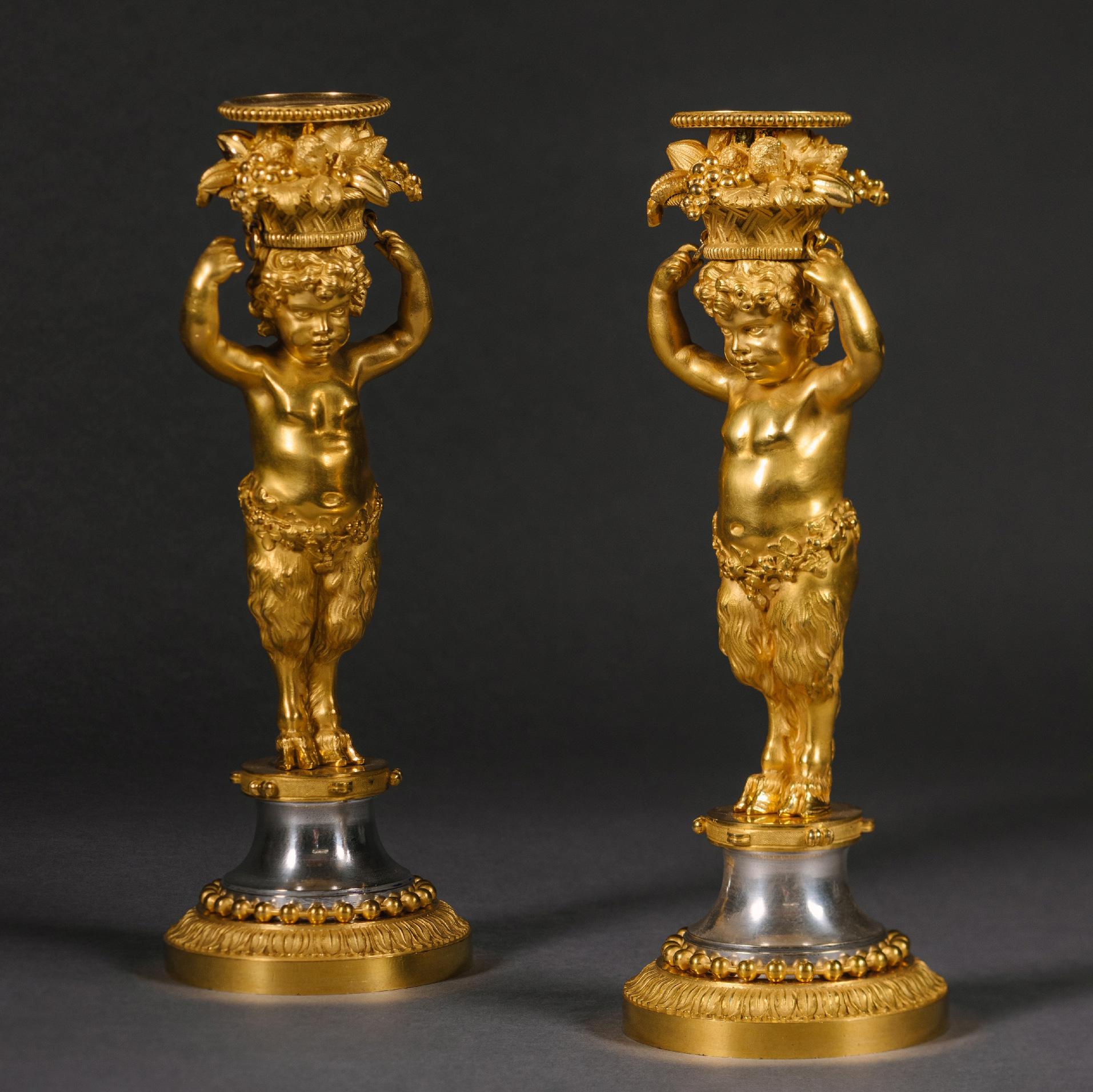 Paar Kerzenleuchter im Louis-XVI-Stil von Beurdeley (Vergoldet) im Angebot