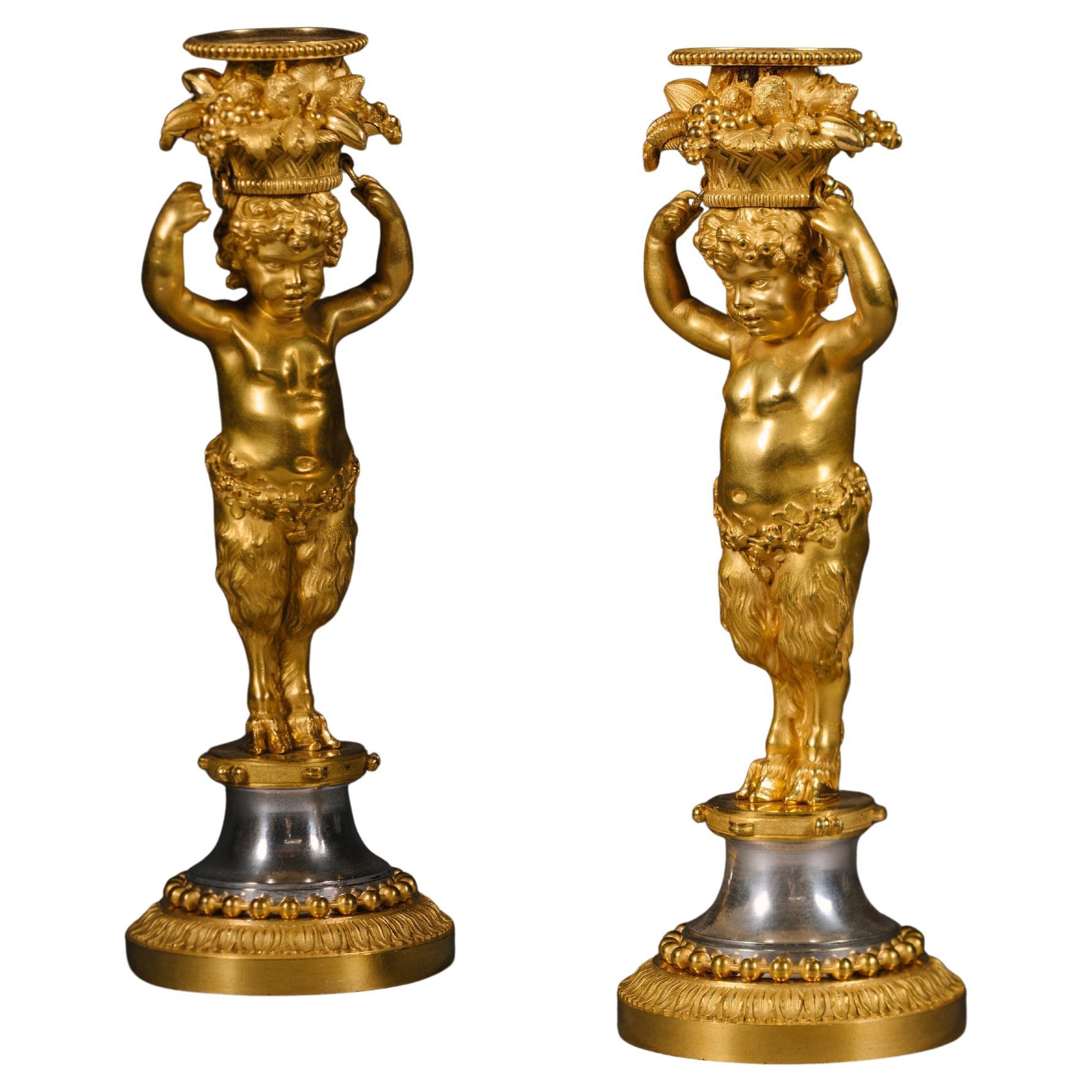 Paire de chandeliers de style Louis XVI par Beurdeley