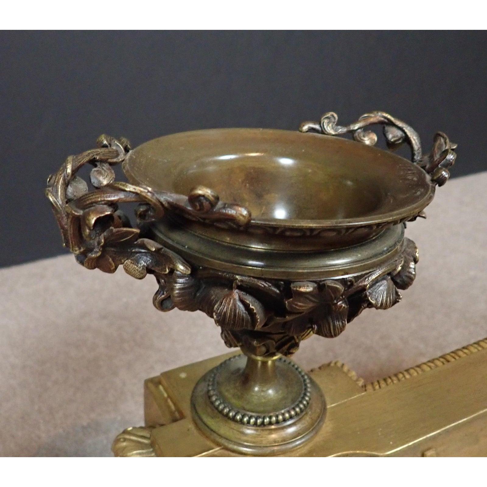 A Pair of Louis XVI Gilt and Patinated Bronze Chenets  For Sale 4