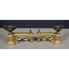 A Pair of Louis XVI Gilt and Patinated Bronze Chenets