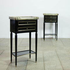 Ebonised Night Stands, Louis XVI Style, Brass & Marble, France, 1950