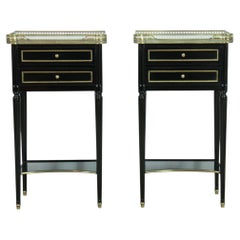 Ebonised Night Stands, Louis XVI Style, Brass & Marble, France, 1950