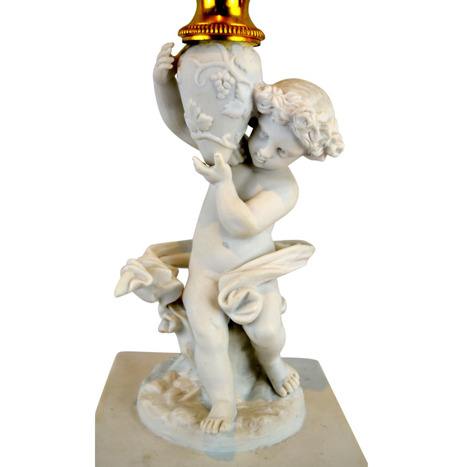 French Pair of Louis XVI Style Figural White Bisque Candelabra For Sale