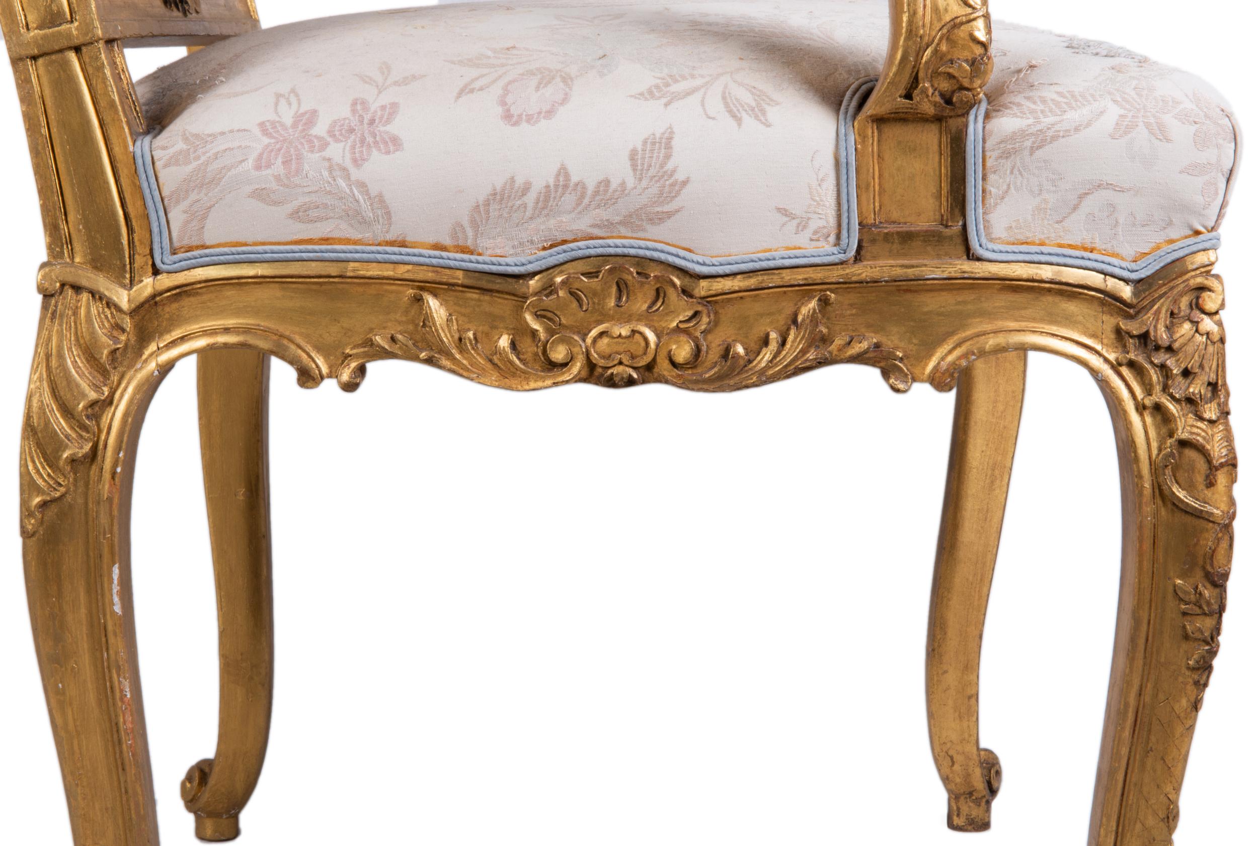 Pair of Louis XVI Style Gilded Armchairs by 'Mellier' In Good Condition For Sale In Brighton, Sussex