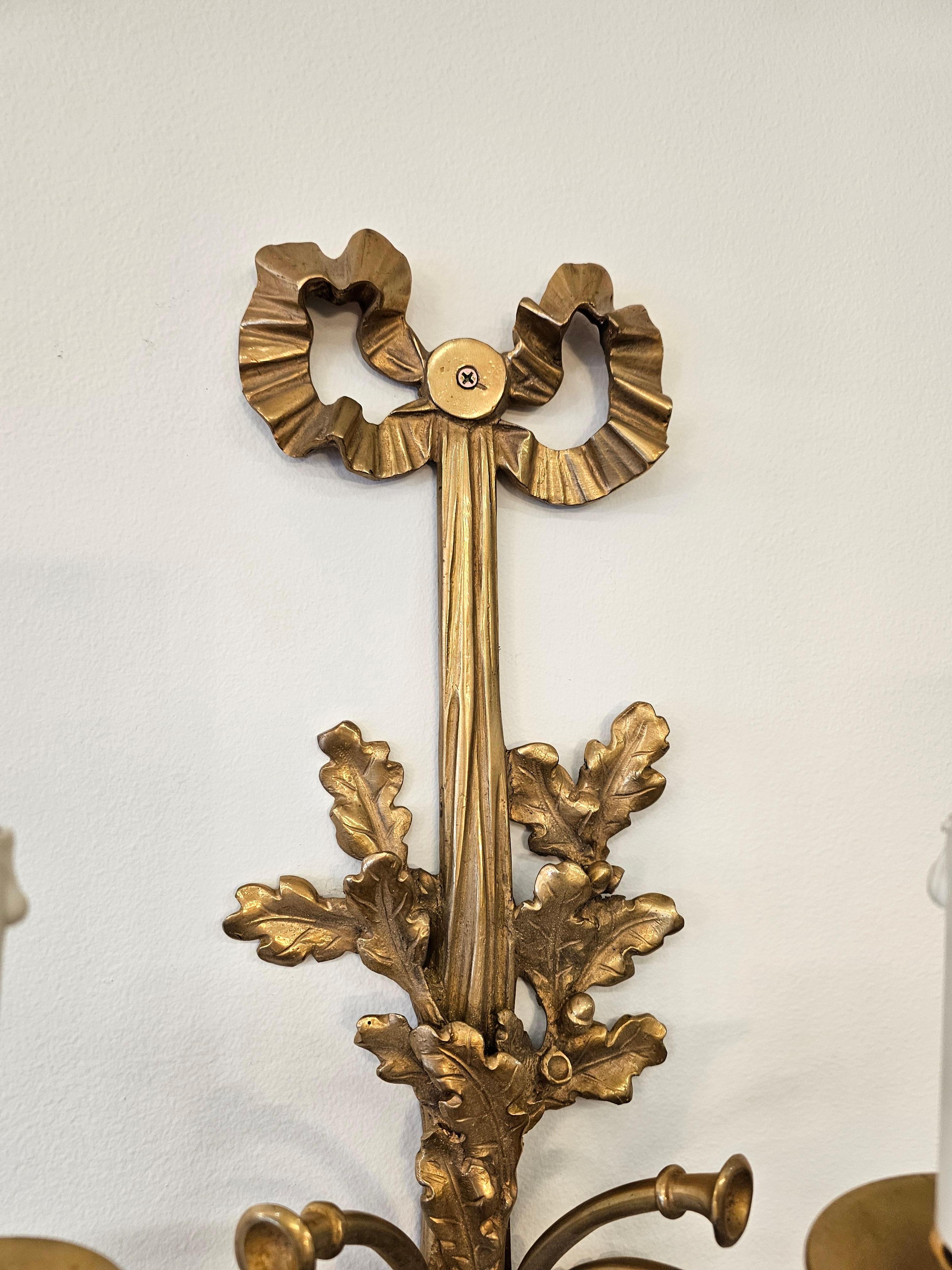 Pair of Louis XVI Style Gilt Bronze 2 Light Horn/Trumpet Wall Sconces For Sale 8
