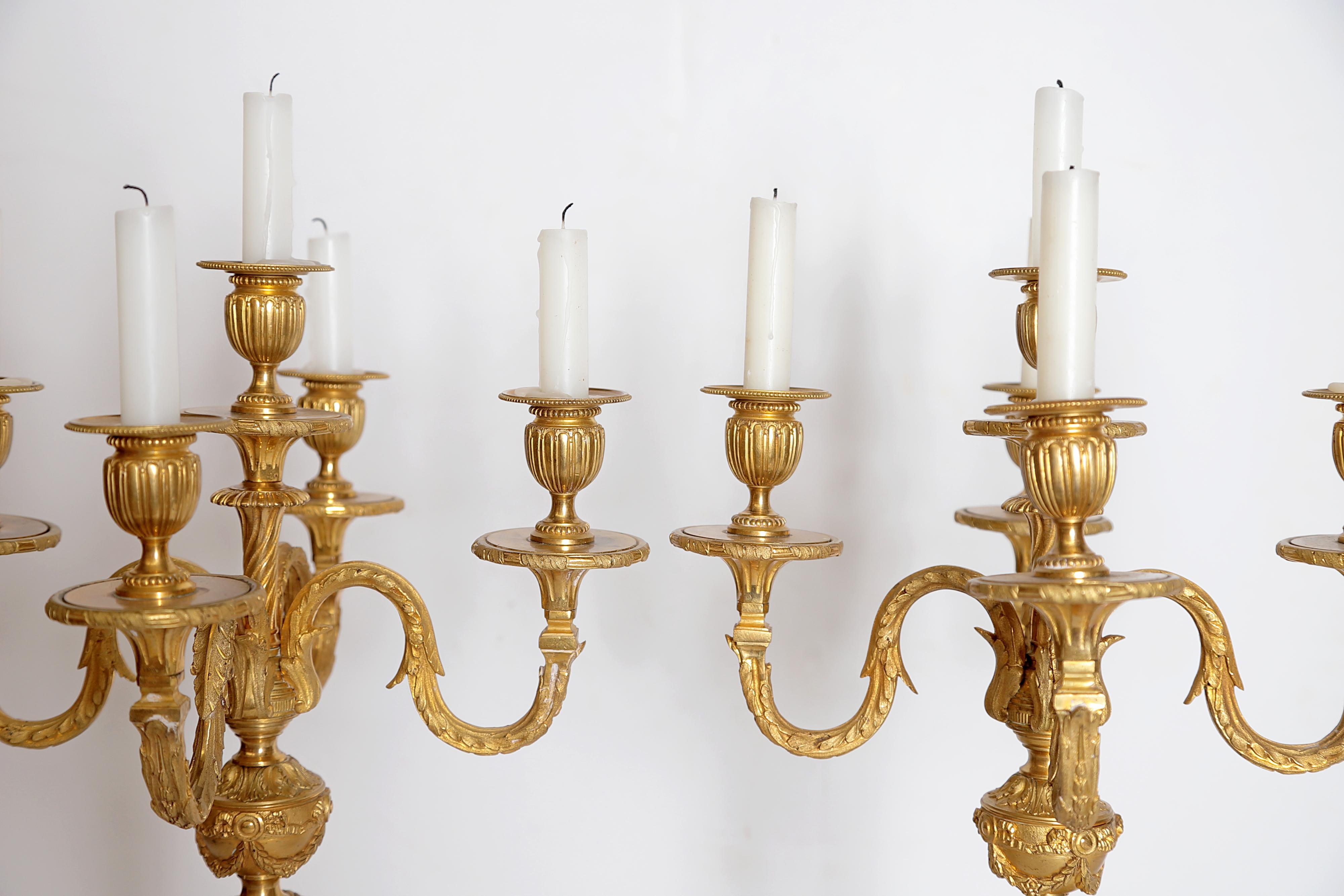 Pair of Louis XVI Style Gilt Bronze 5-Light Candelabra 5