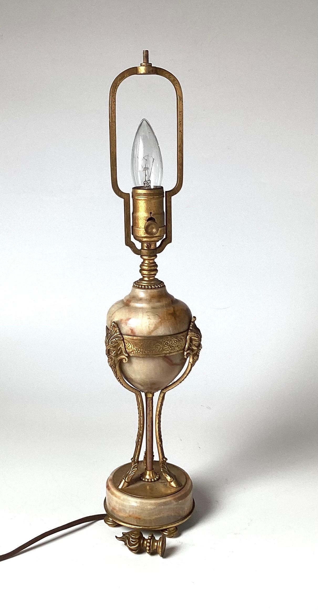 French A Pair of Louis XVI Style Gilt Bronze and Marble Lamps For Sale