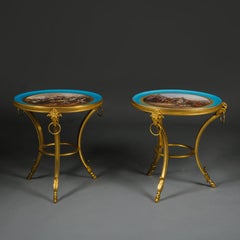 A Pair of Louis XVI Style Gilt-Bronze and Porcelain Low Side Tables