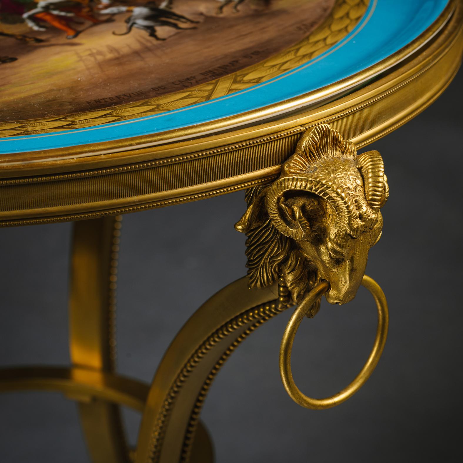 19th Century A Pair of Louis XVI Style Gilt-Bronze and Porcelain Low Side Tables For Sale