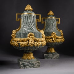 A Pair Of Louis XVI Style Gilt-Bronze Mounted Green Marble Vases