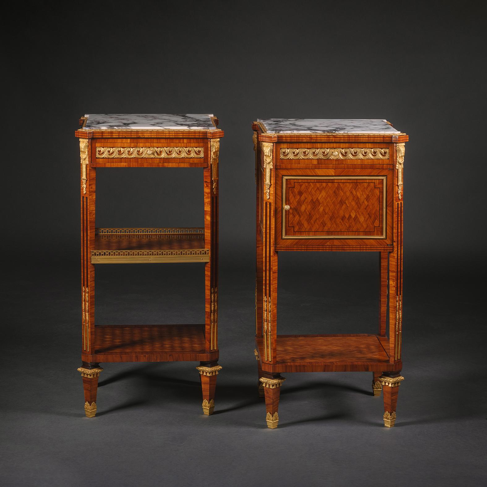 Pair of Louis XVI Style Gilt-Bronze Mounted Parquetry beside Tables For Sale 2