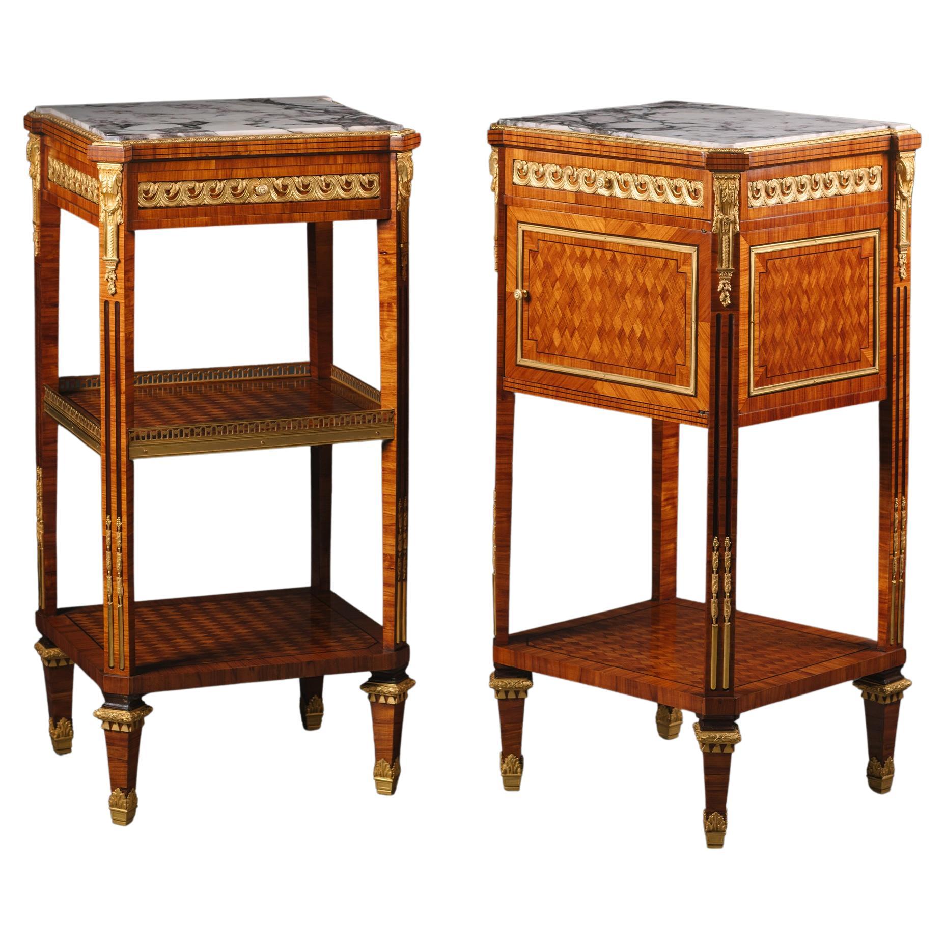 Pair of Louis XVI Style Gilt-Bronze Mounted Parquetry beside Tables For Sale