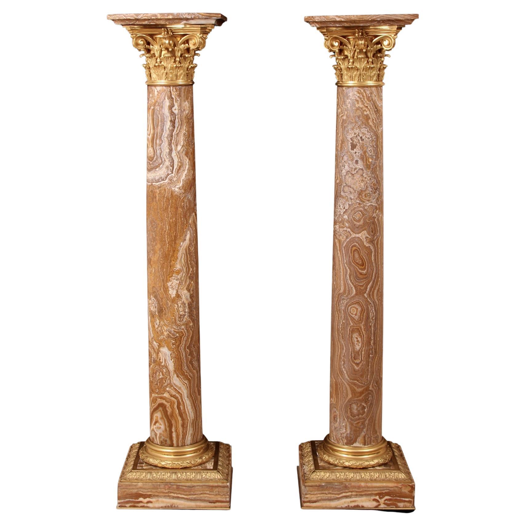 Pair of Louis XVI Style Gilt-Bronze Mounted Pedestals